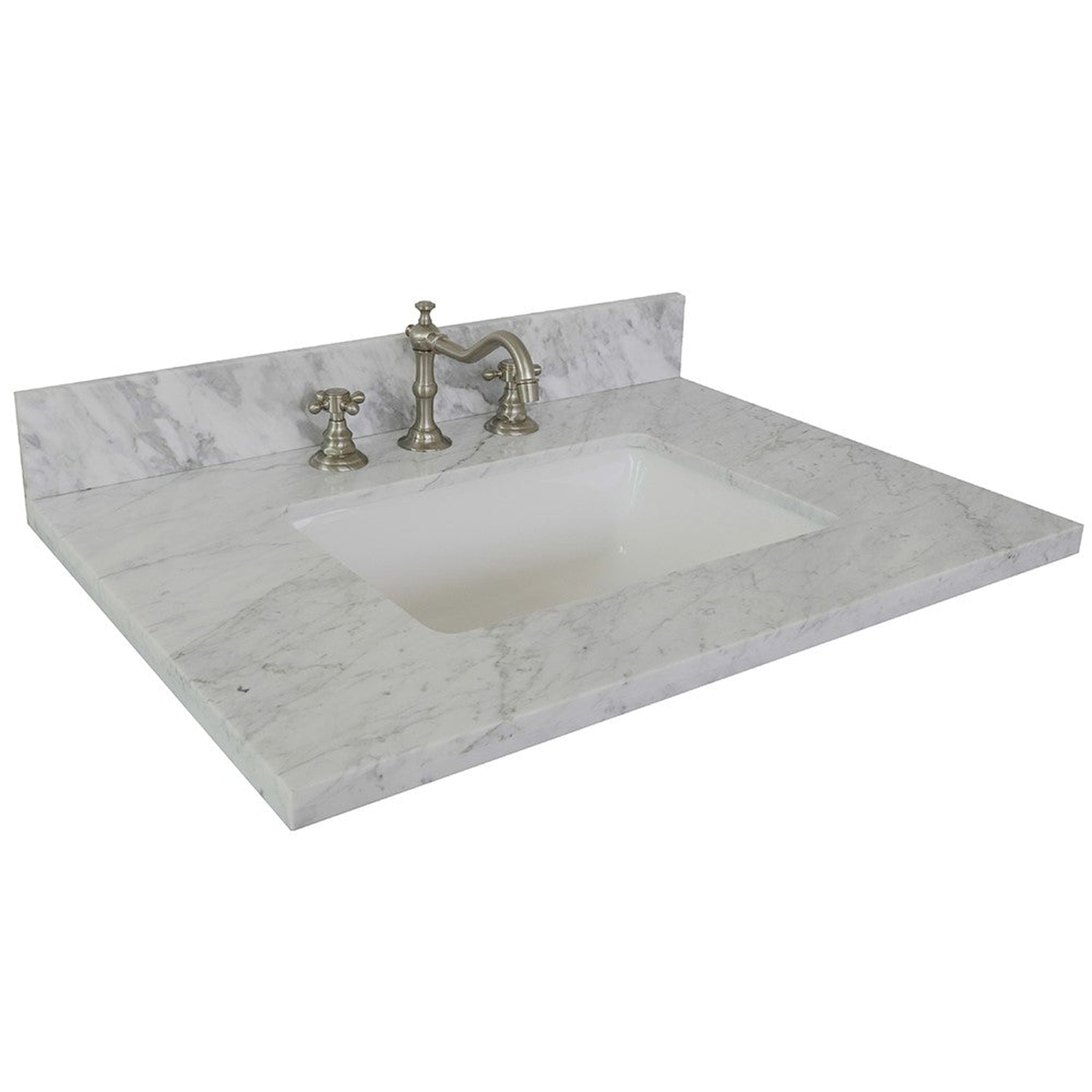 Bellaterra Home, Bellaterra Home 31" x 22" White Carrara Marble Three Hole Vanity Top With Undermount Rectangular Sink and Overflow