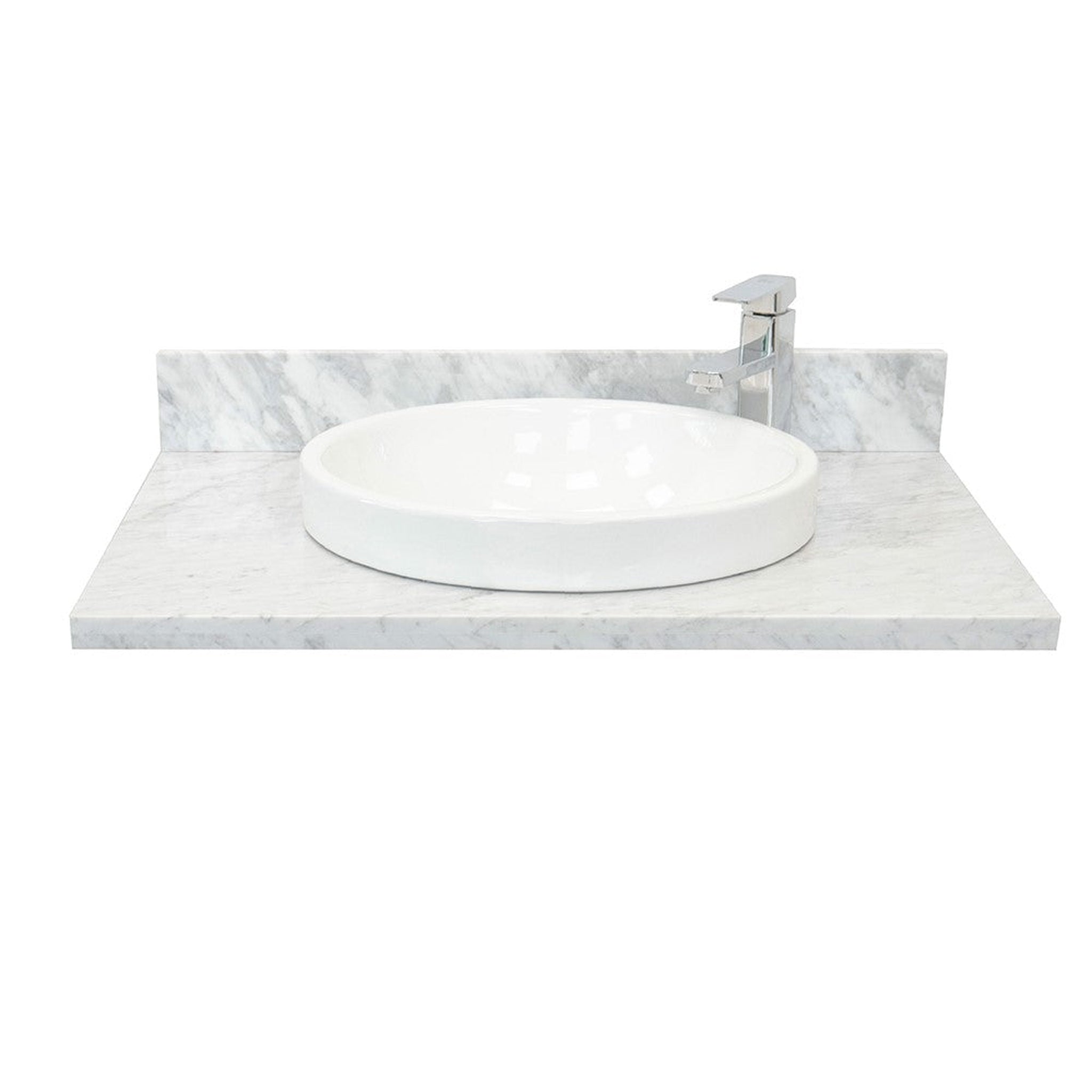 Bellaterra Home, Bellaterra Home 31" x 22" White Carrara Marble Vanity Top With Semi-recessed Round Sink and Overflow