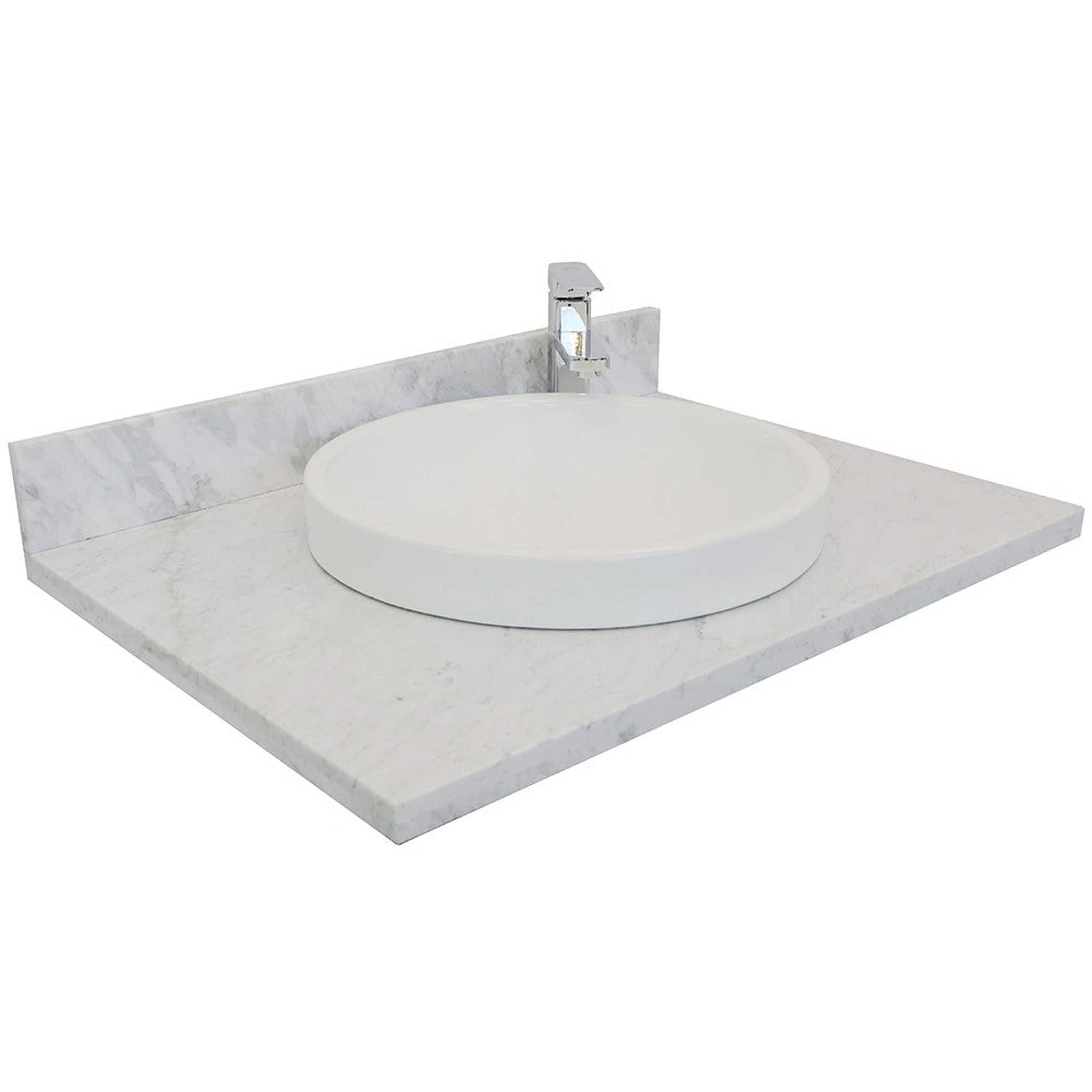 Bellaterra Home, Bellaterra Home 31" x 22" White Carrara Marble Vanity Top With Semi-recessed Round Sink and Overflow