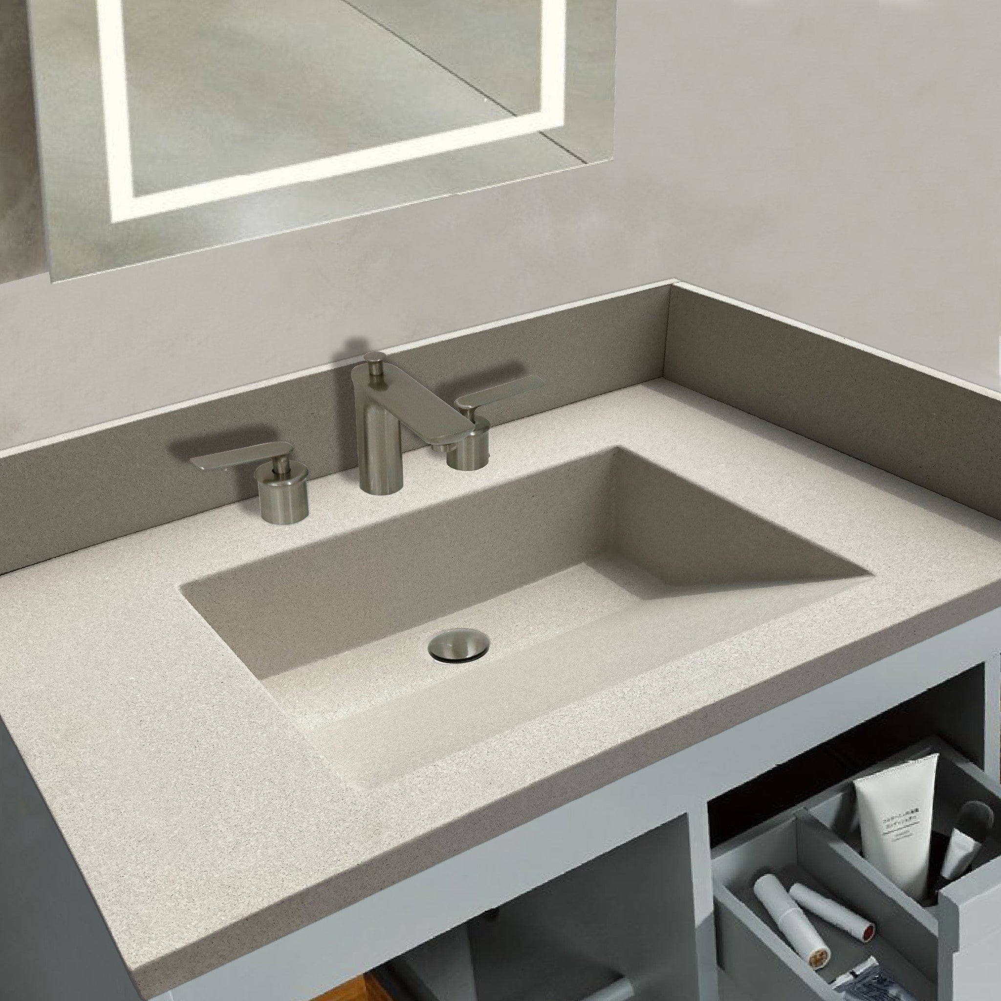 Bellaterra Home, Bellaterra Home 31" x 22" White Concrete Three Hole Vanity Top With Integrated Rectangular Ramp Sink