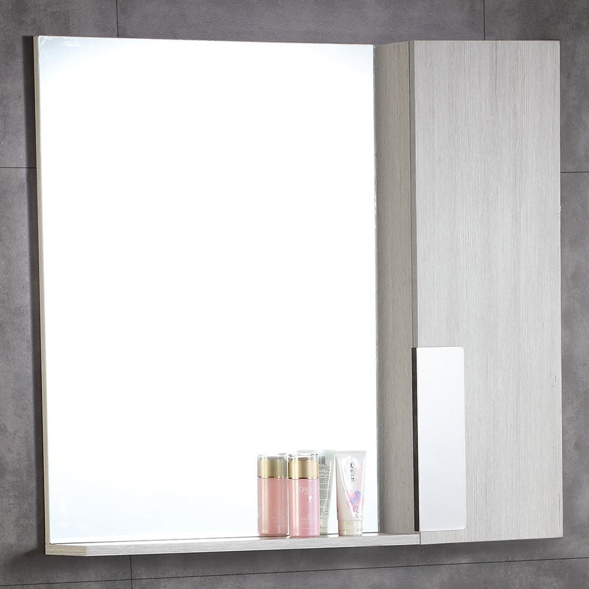 Bellaterra Home, Bellaterra Home 32" x 30" Gray Pine Rectangle Wall-Mounted Frameless Mirror Cabinet