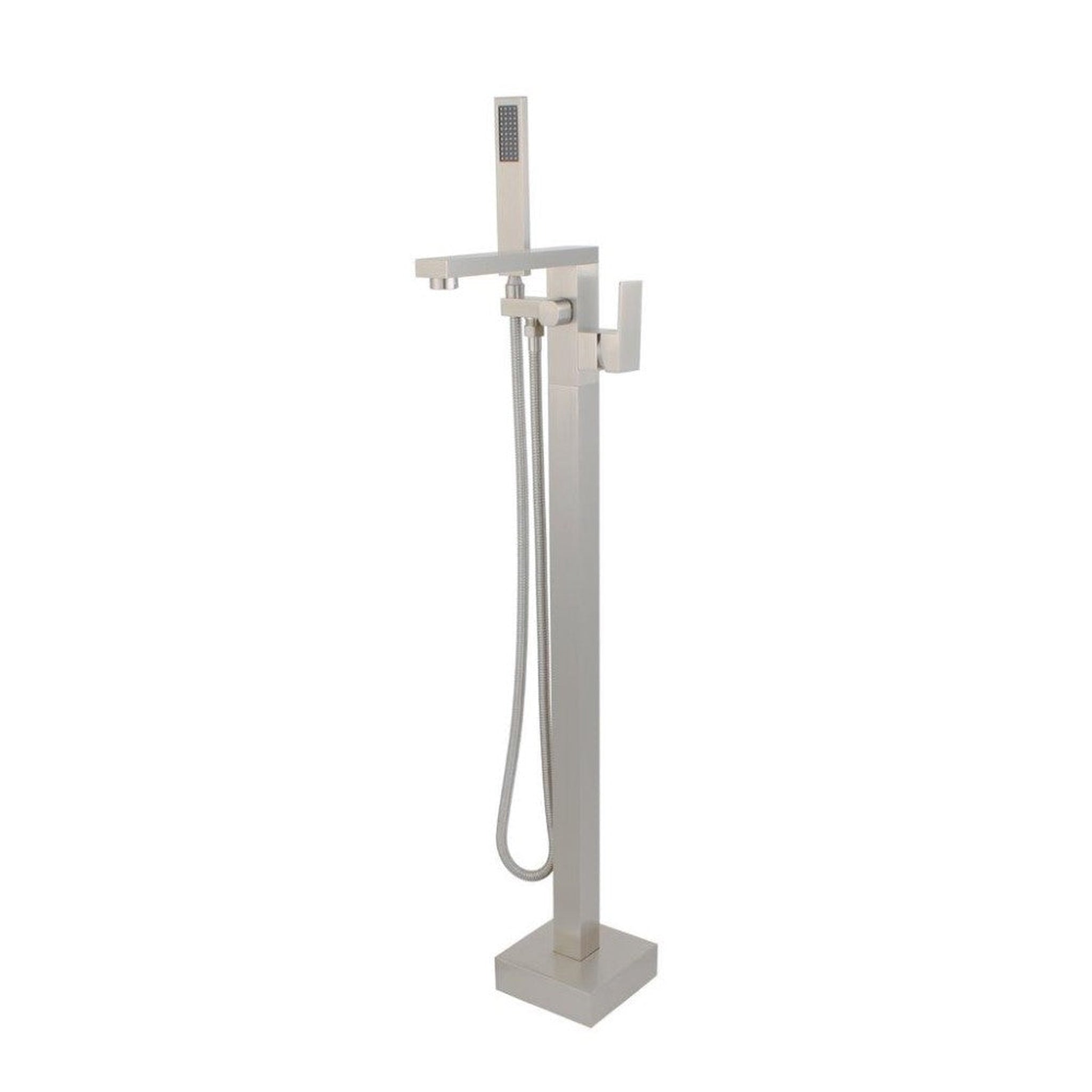 Bellaterra Home, Bellaterra Home 39" Single-Handle Floor-Mount Freestanding Brushed Nickel Bathtub Faucet With Hand Shower