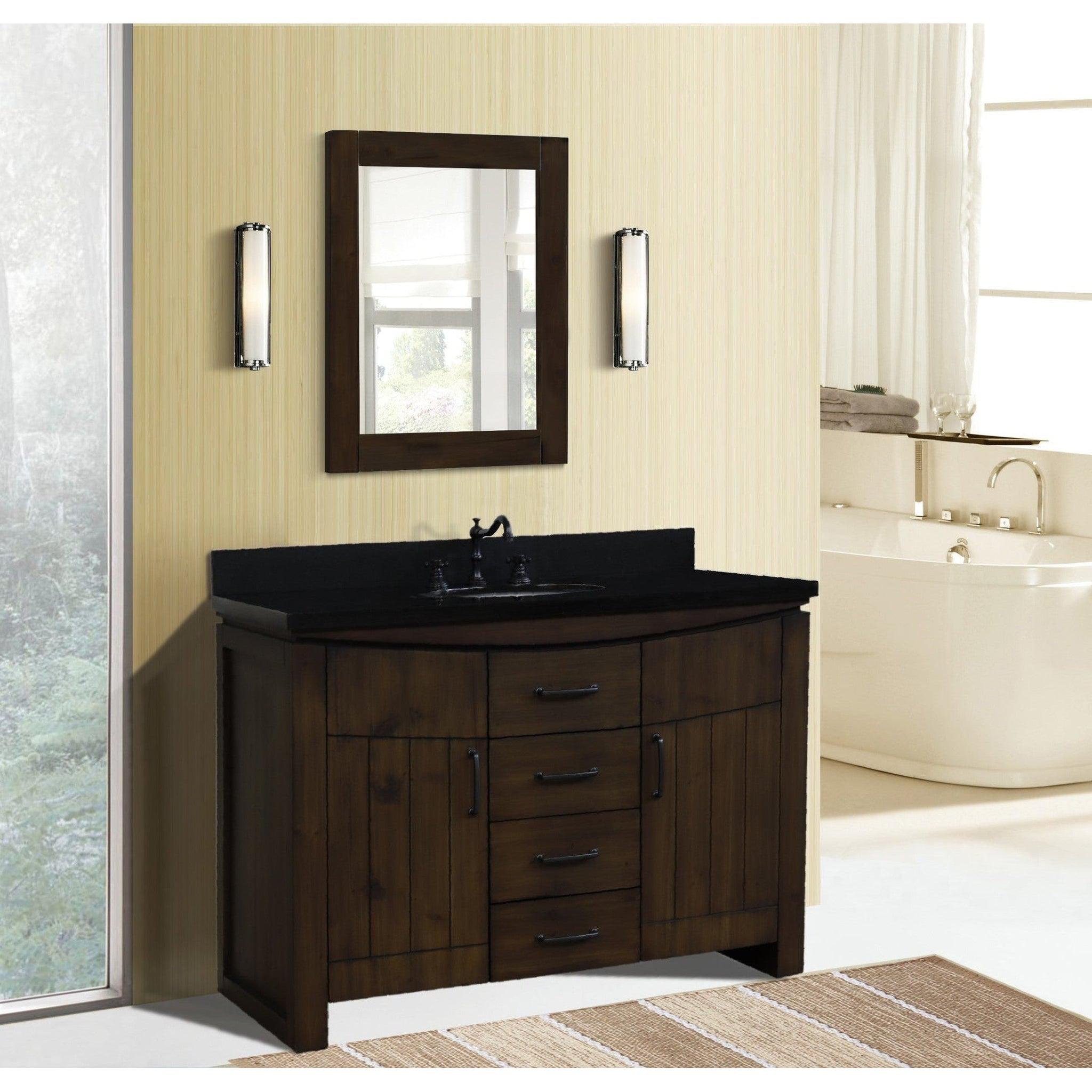 Bellaterra Home, Bellaterra Home 48" 2-Door 3-Drawer Rustic Wood Freestanding Vanity Set With Ceramic Center Undermount Oval Sink and Black Galaxy Granite Top