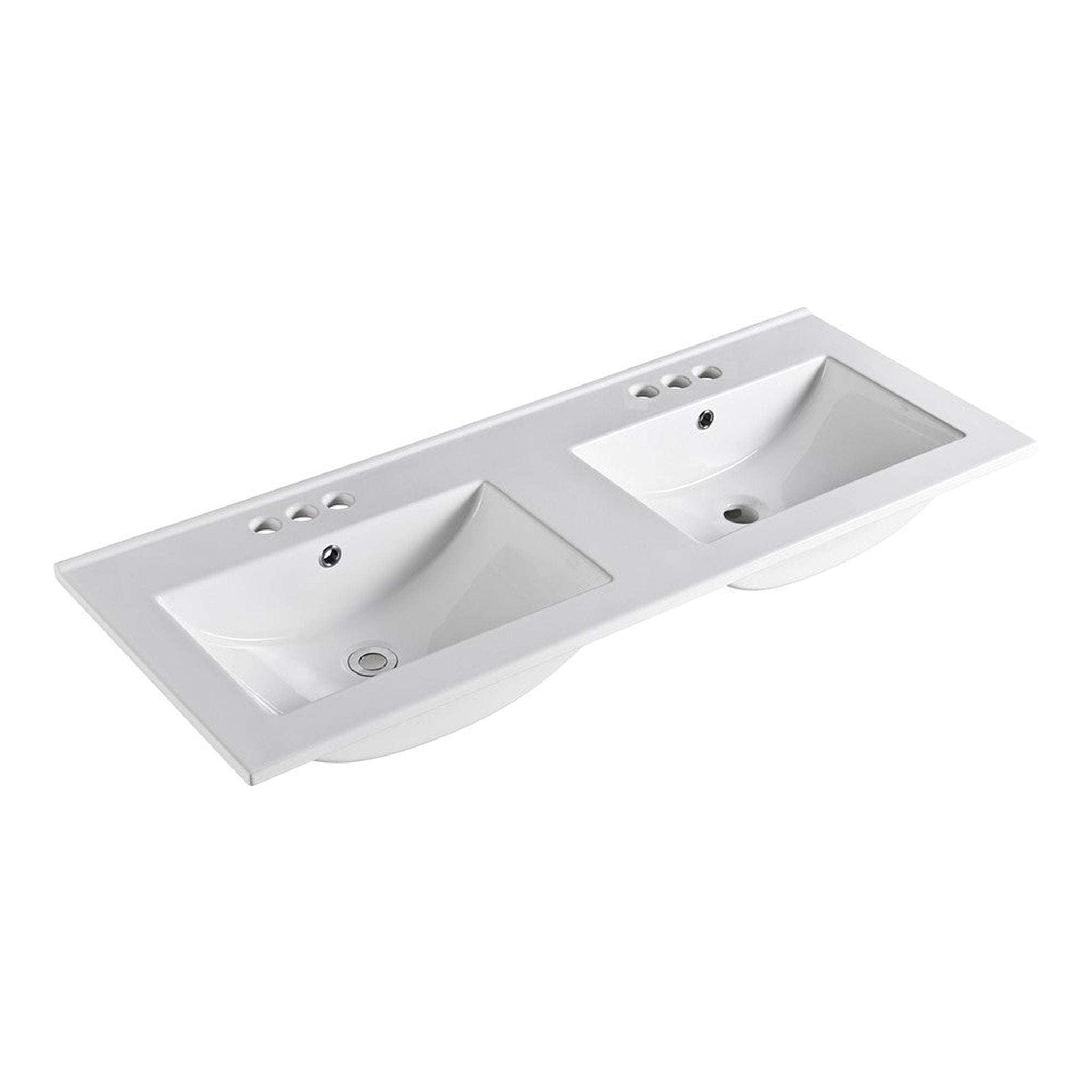 Bellaterra Home, Bellaterra Home 48" x 18" Ceramic Three Hole Vanity Top With Double Integrated Rectangular Sink and Overflow