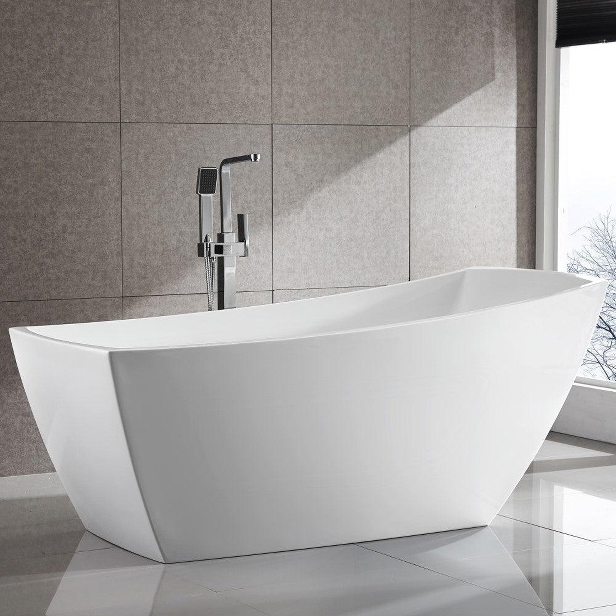 Bellaterra Home, Bellaterra Home Albi 67" x 28" White Rectangle Acrylic Freestanding Slipper Soaking Bathtub