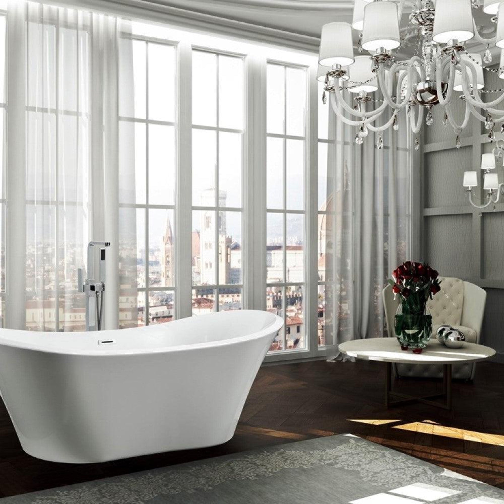 Bellaterra Home, Bellaterra Home Ancona 71" x 26" Glossy White Oval Acrylic Freestanding Double Slipper Soaking Bathtub