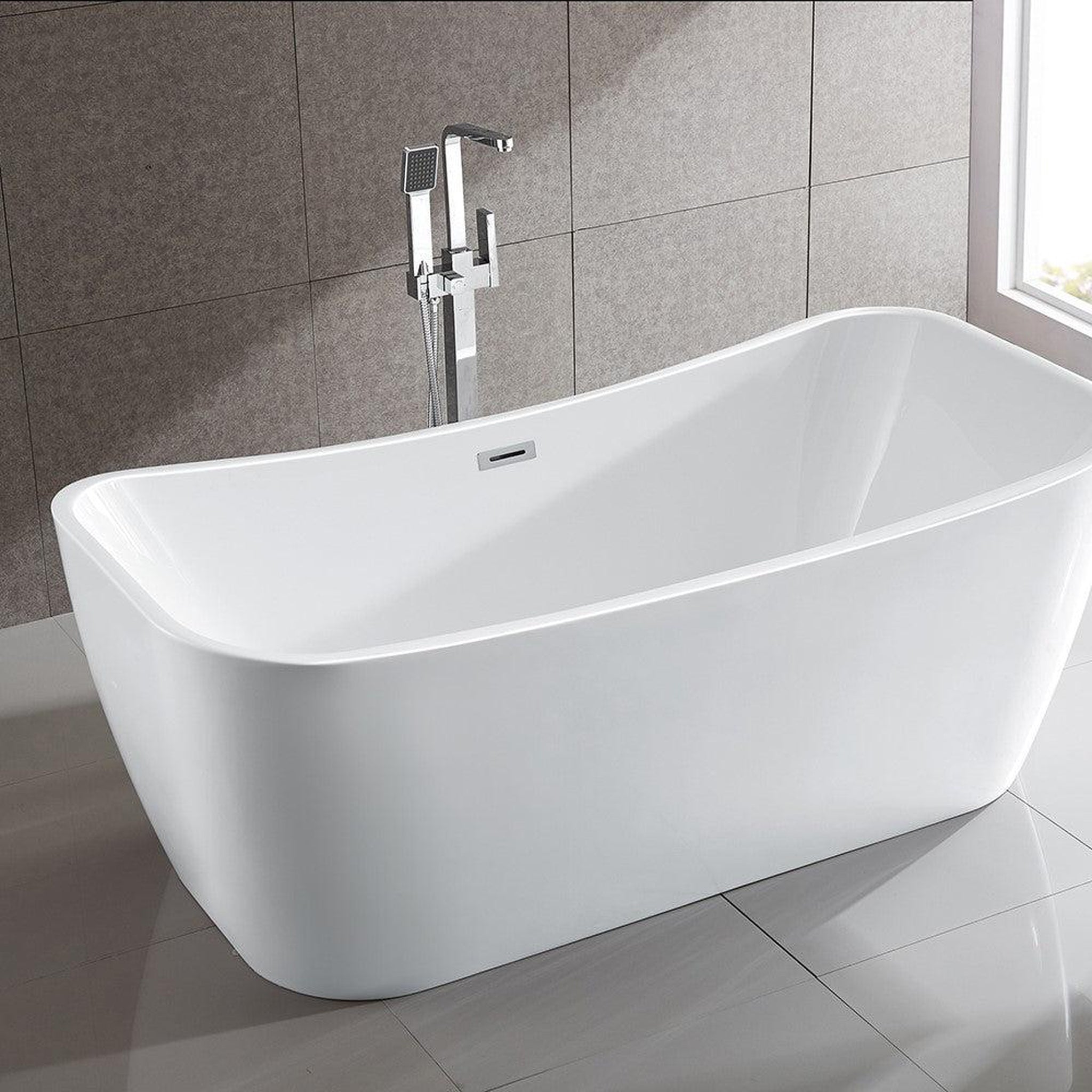 Bellaterra Home, Bellaterra Home Arles 67" x 26" White Rectangle Acrylic Freestanding Double Slipper Soaking Bathtub