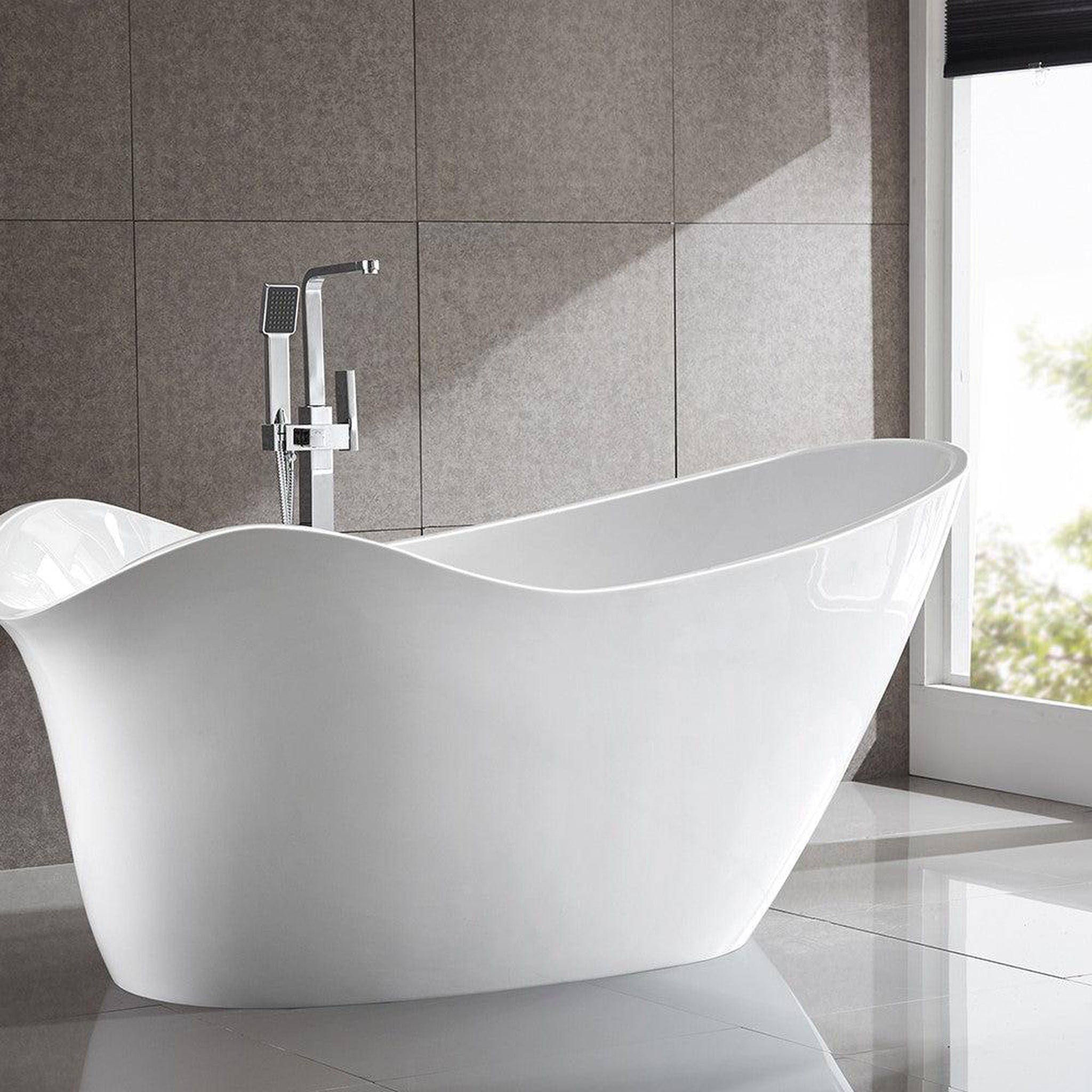 Bellaterra Home, Bellaterra Home Colmar 69" x 31" White Oval Acrylic Freestanding Double Slipper Soaking Bathtub