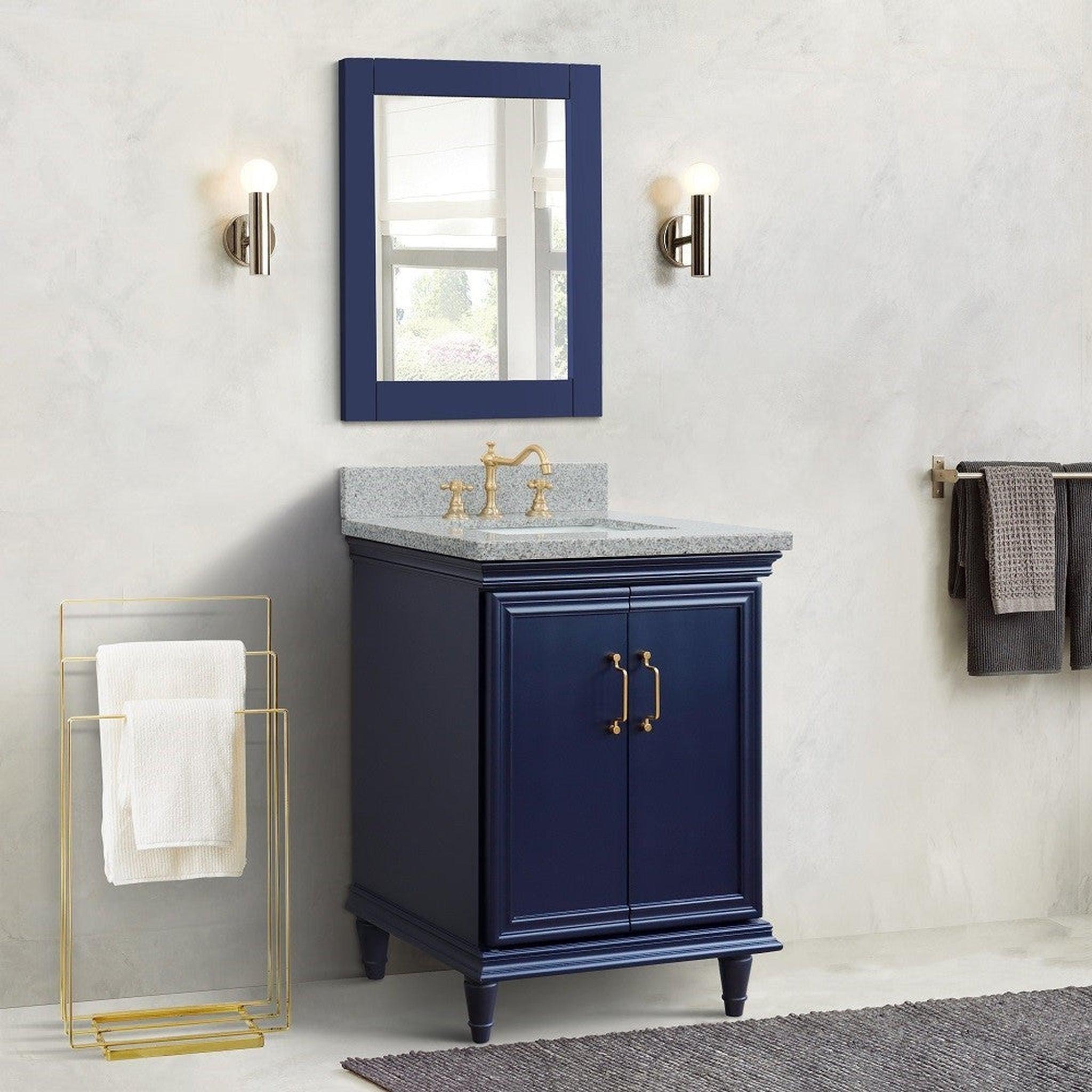 Bellaterra Home, Bellaterra Home Forli 25" 2-Door 1-Drawer Blue Freestanding Vanity Set With Ceramic Undermount Rectangular Sink And Gray Granite Top