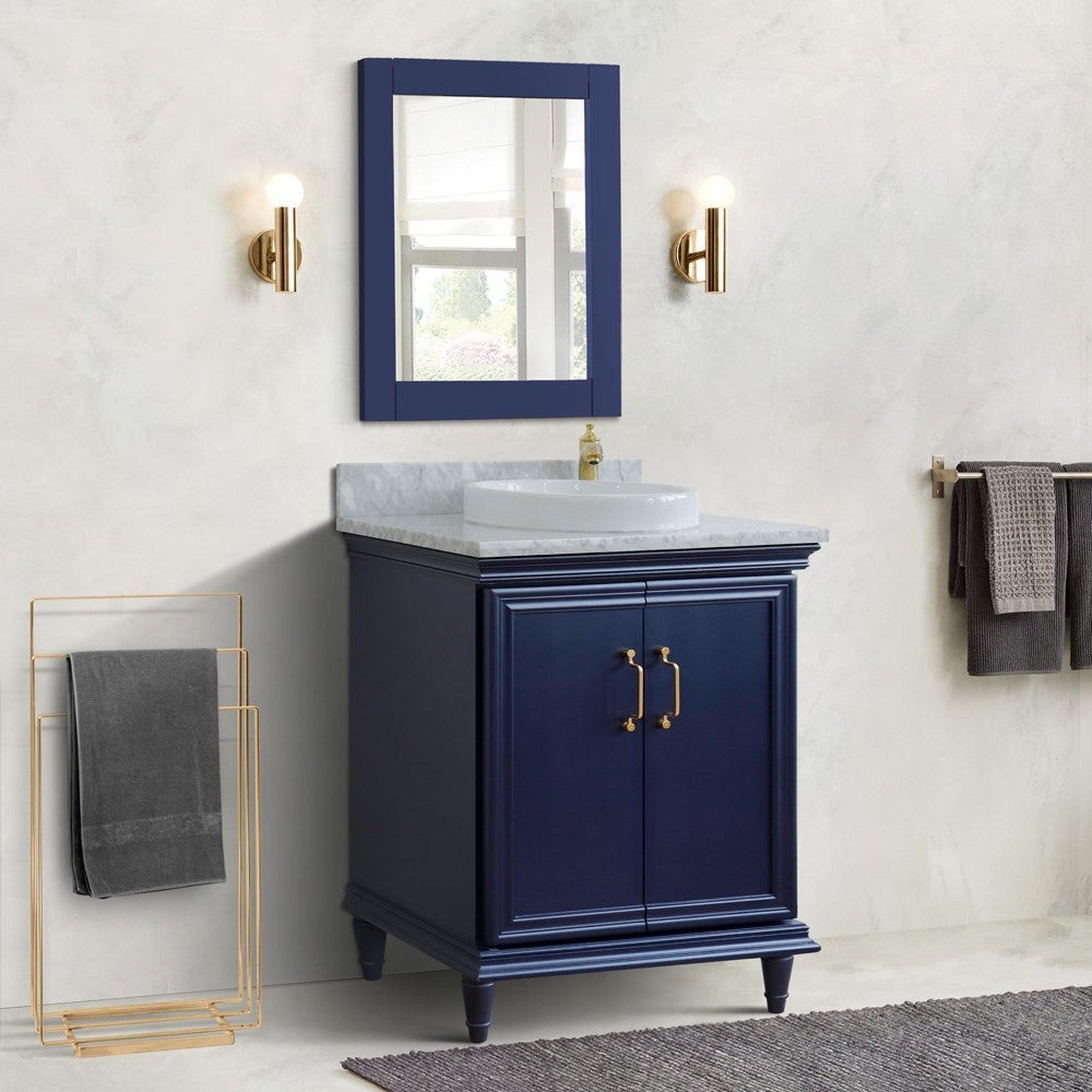 Bellaterra Home, Bellaterra Home Forli 31" 2-Door 1-Drawer Blue Freestanding Vanity Set With Ceramic Vessel Sink And White Carrara Marble Top