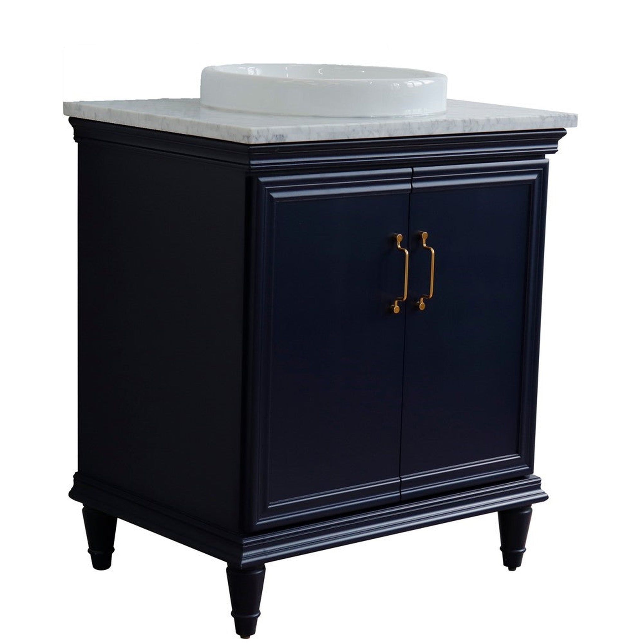 Bellaterra Home, Bellaterra Home Forli 31" 2-Door 1-Drawer Blue Freestanding Vanity Set With Ceramic Vessel Sink And White Carrara Marble Top