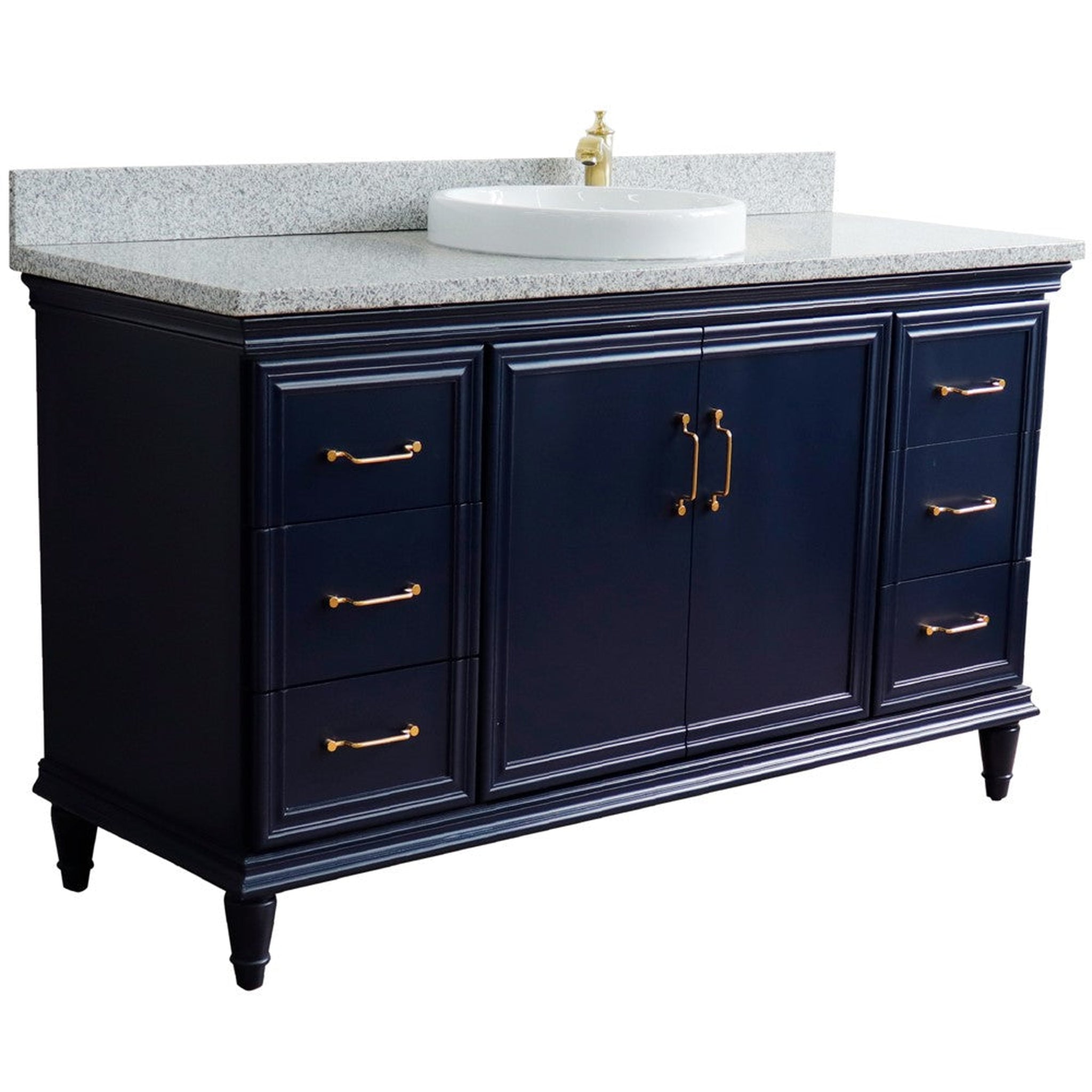 Bellaterra Home, Bellaterra Home Forli 61" 2-Door 6-Drawer Blue Freestanding Vanity Set With Ceramic Vessel Sink and Gray Granite Top