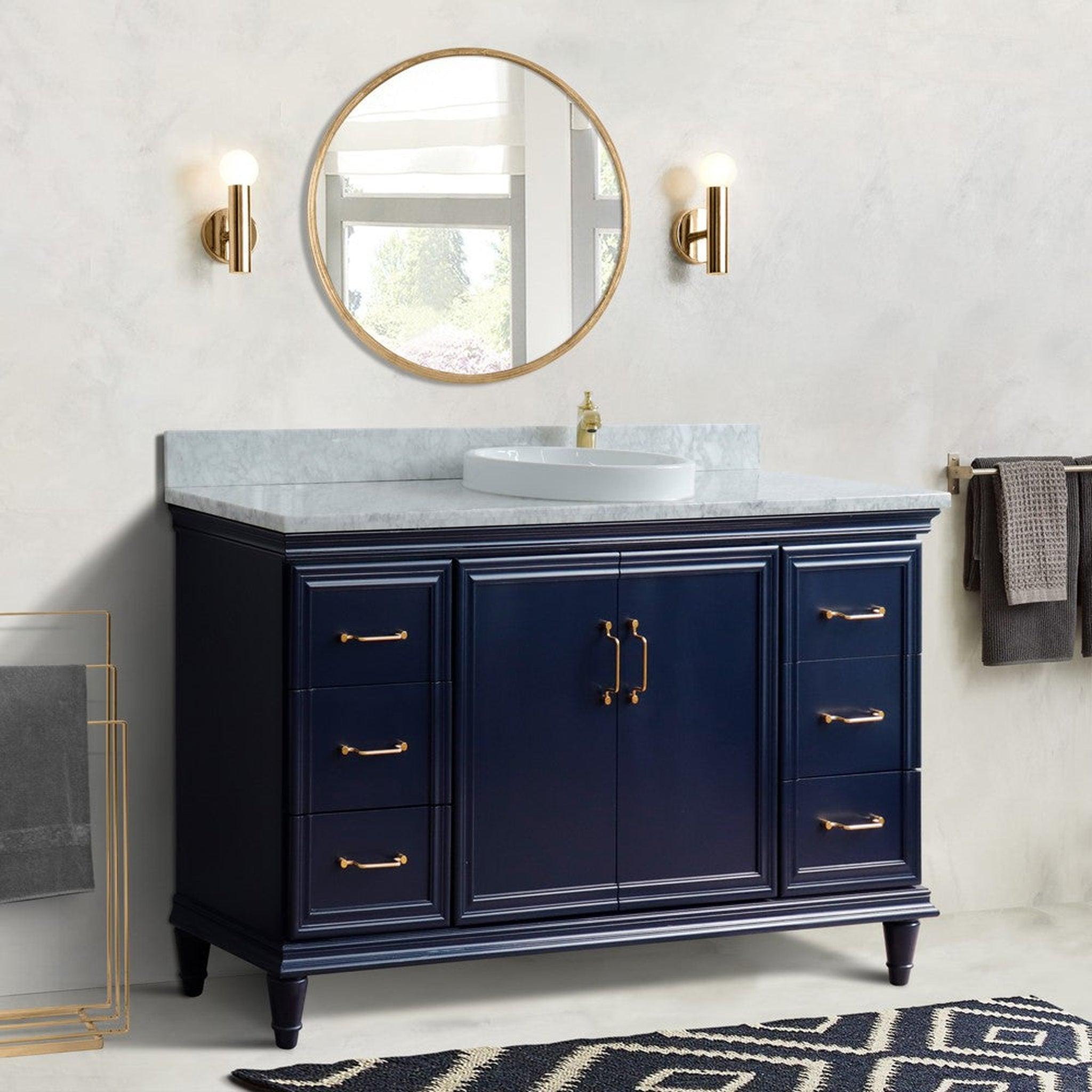 Bellaterra Home, Bellaterra Home Forli 61" 2-Door 6-Drawer Blue Freestanding Vanity Set With Ceramic Vessel Sink and White Carrara Marble Top