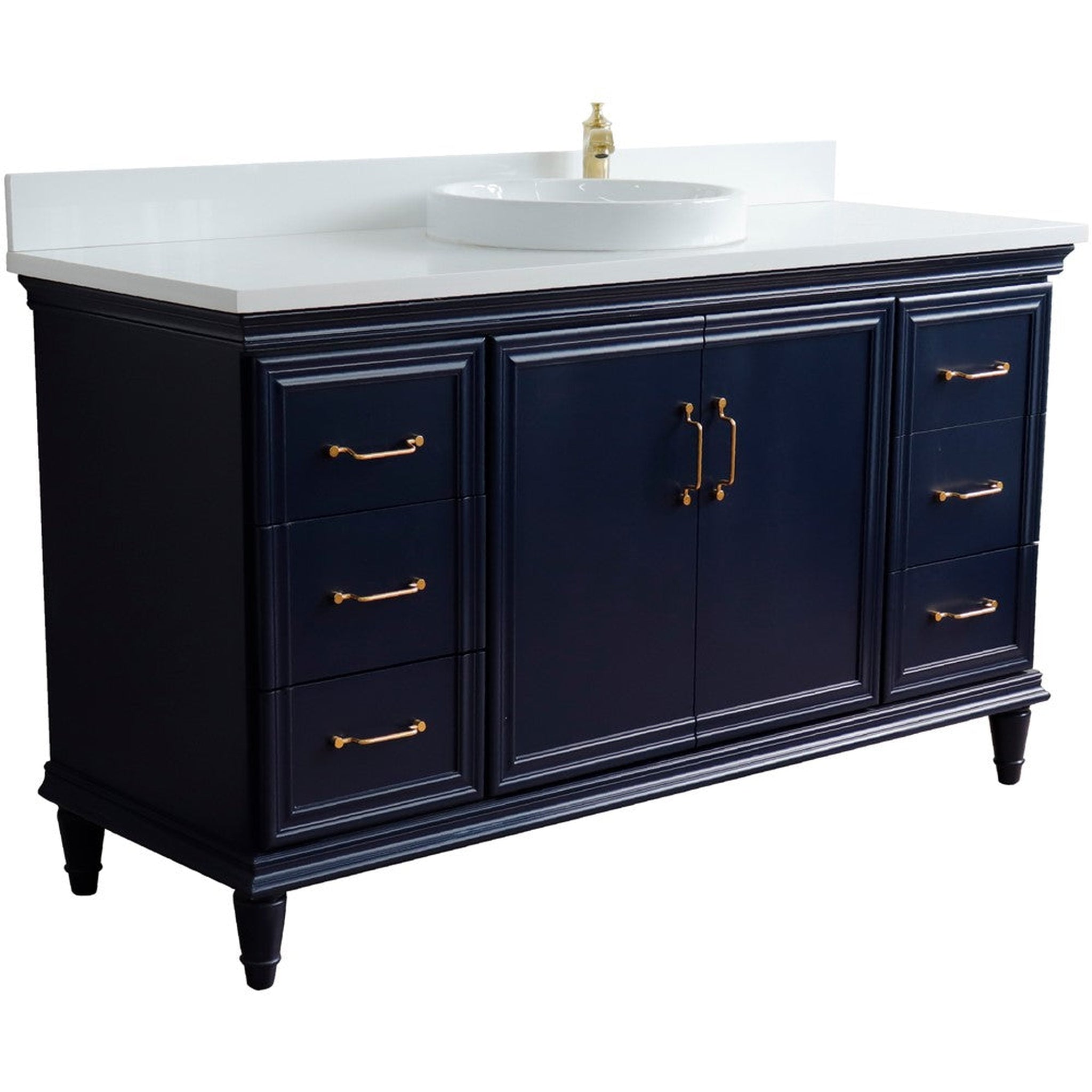 Bellaterra Home, Bellaterra Home Forli 61" 2-Door 6-Drawer Blue Freestanding Vanity Set With Ceramic Vessel Sink and White Quartz Top