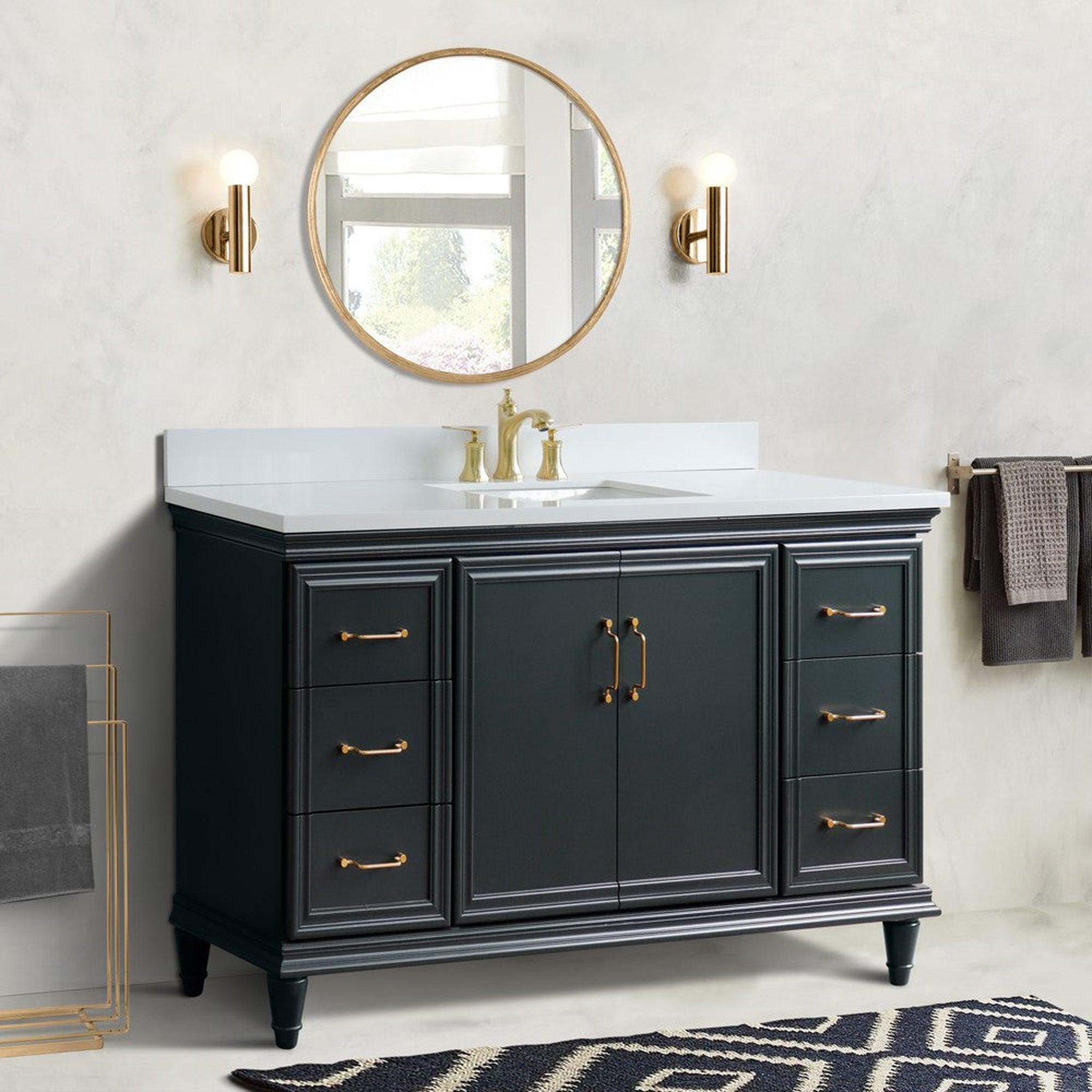 Bellaterra Home, Bellaterra Home Forli 61" 2-Door 6-Drawer Dark Gray Freestanding Vanity Set With Ceramic Undermount Rectangular Sink and White Quartz Top