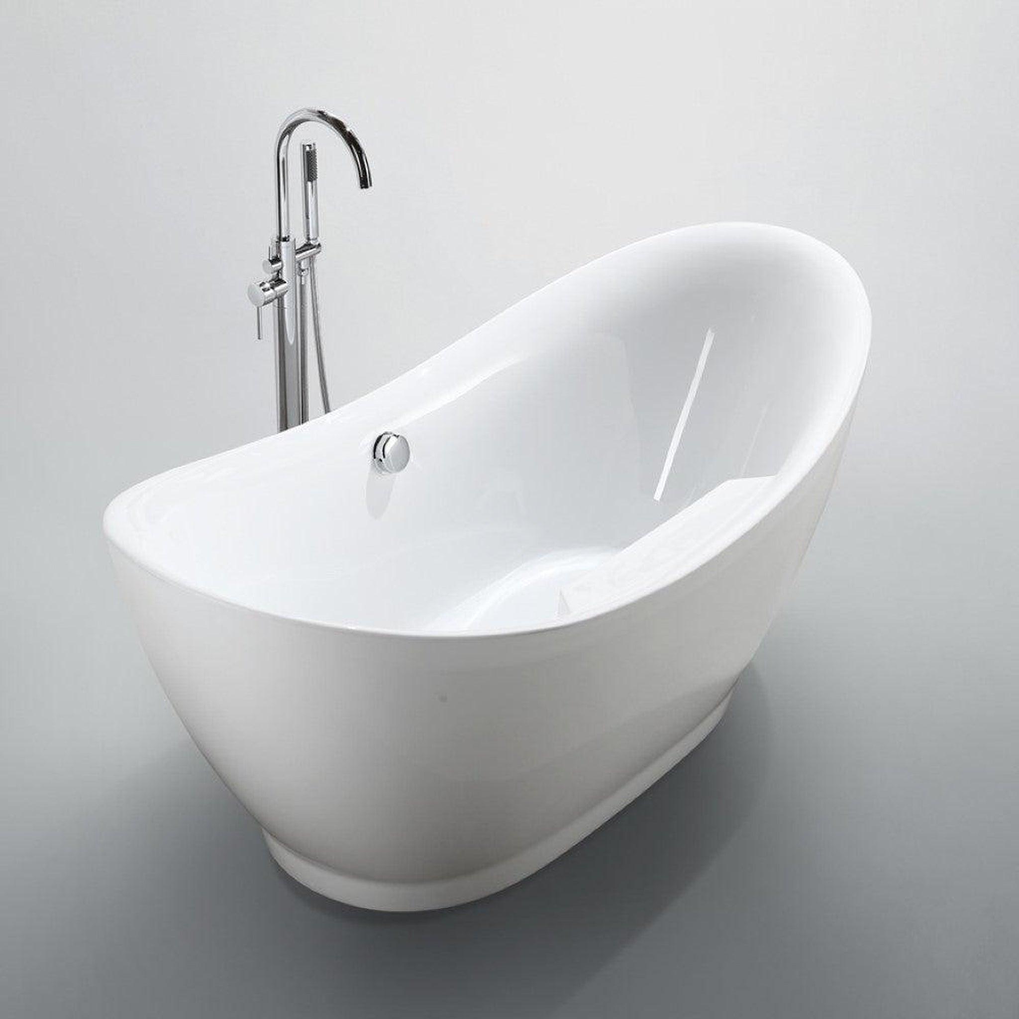 Bellaterra Home, Bellaterra Home Salerno 68" x 32" Glossy White Oval Acrylic Freestanding Double Slipper Soaking Bathtub