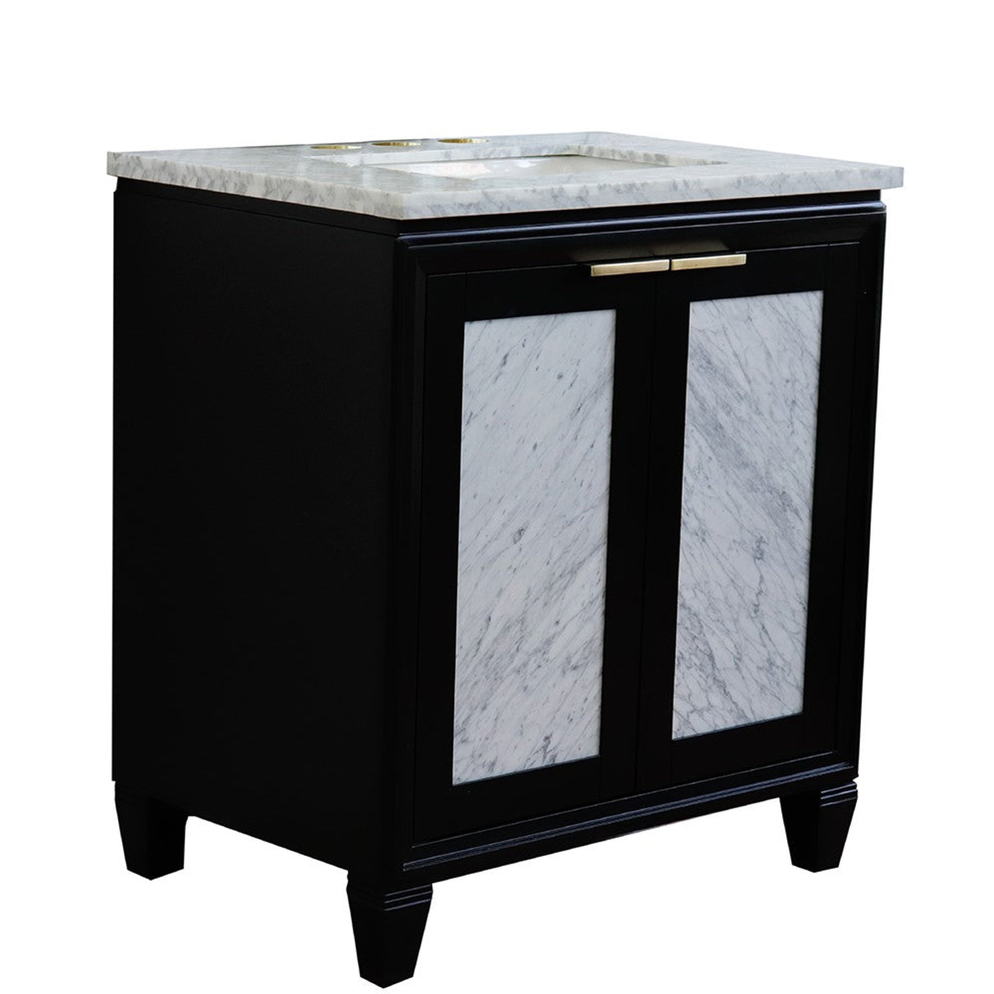 Bellaterra Home, Bellaterra Home Trento 31" 2-Door 1-Drawer Black Freestanding Vanity Set With Ceramic Undermount Rectangular Sink and White Carrara Marble Top