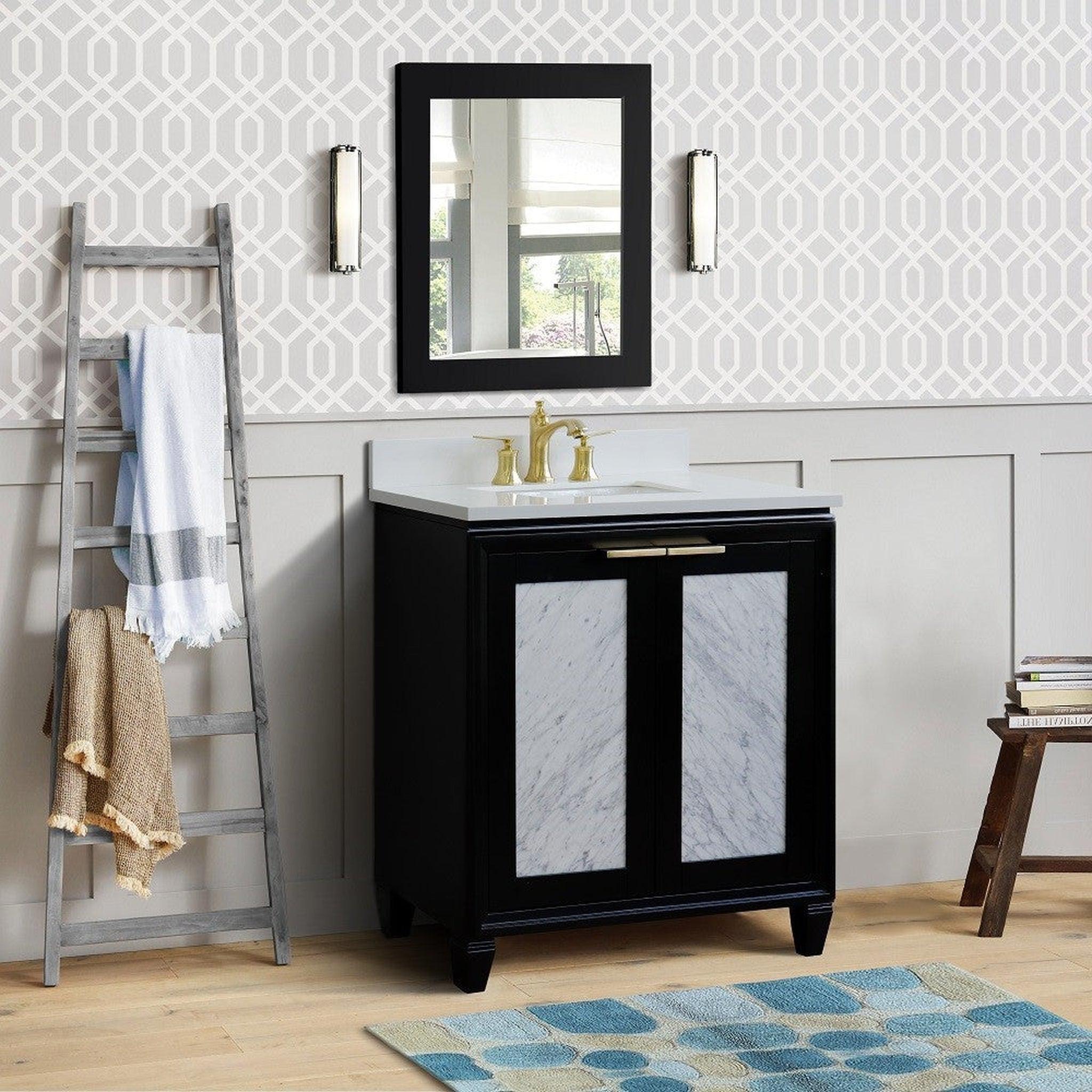 Bellaterra Home, Bellaterra Home Trento 31" 2-Door 1-Drawer Black Freestanding Vanity Set With Ceramic Undermount Rectangular Sink and White Quartz Top