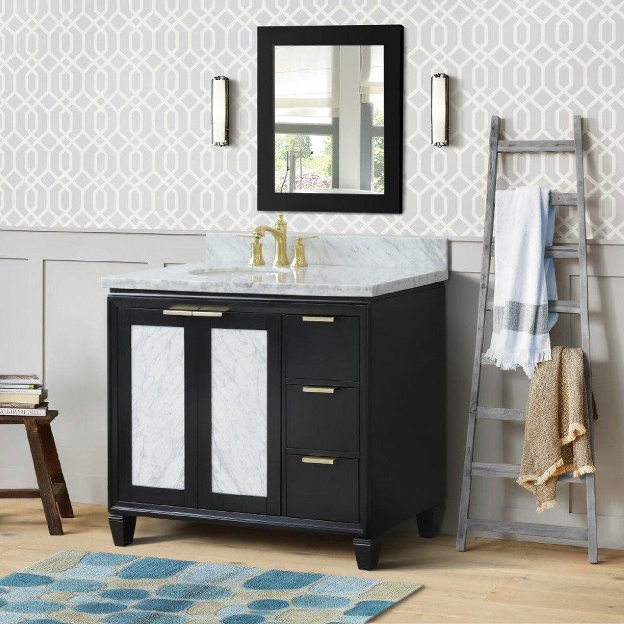 Bellaterra Home, Bellaterra Home Trento 43" 2-Door 3-Drawer Black Freestanding Vanity Set With Ceramic Left Undermount Oval Sink and White Carrara Marble Top, and Left Door Cabinet