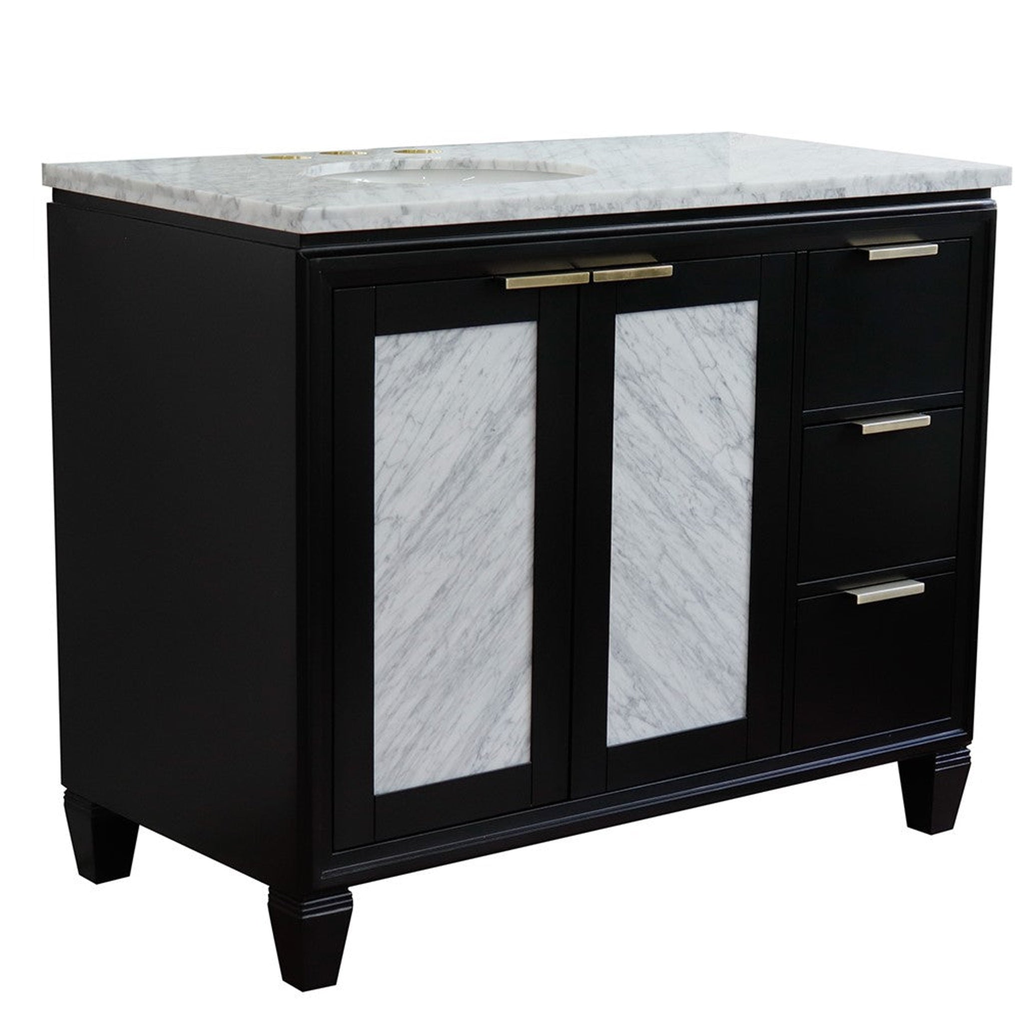 Bellaterra Home, Bellaterra Home Trento 43" 2-Door 3-Drawer Black Freestanding Vanity Set With Ceramic Left Undermount Oval Sink and White Carrara Marble Top, and Left Door Cabinet