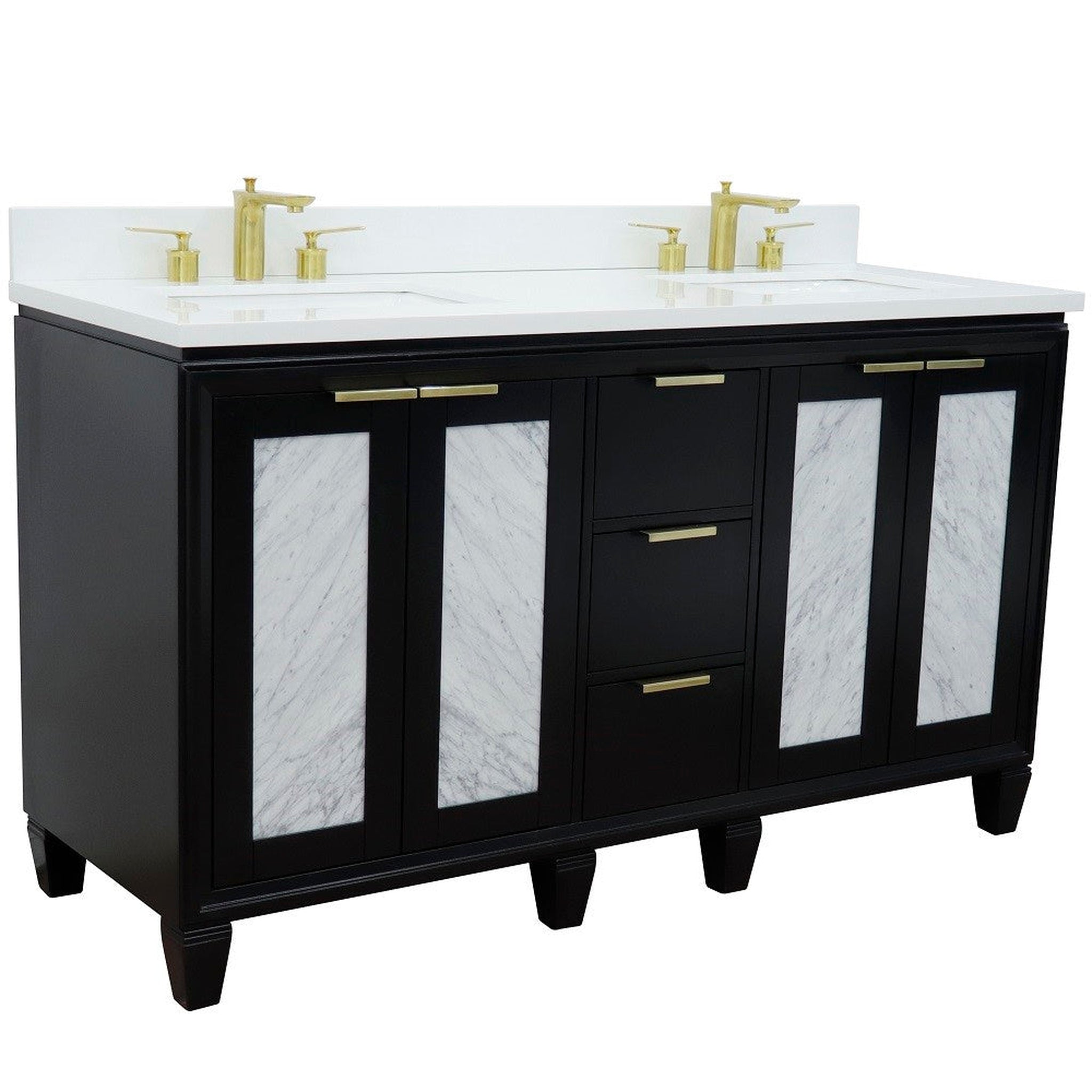 Bellaterra Home, Bellaterra Home Trento 61" 4-Door 3-Drawer Black Freestanding Vanity Set With Ceramic Double Undermount Rectangular Sink and White Quartz Top