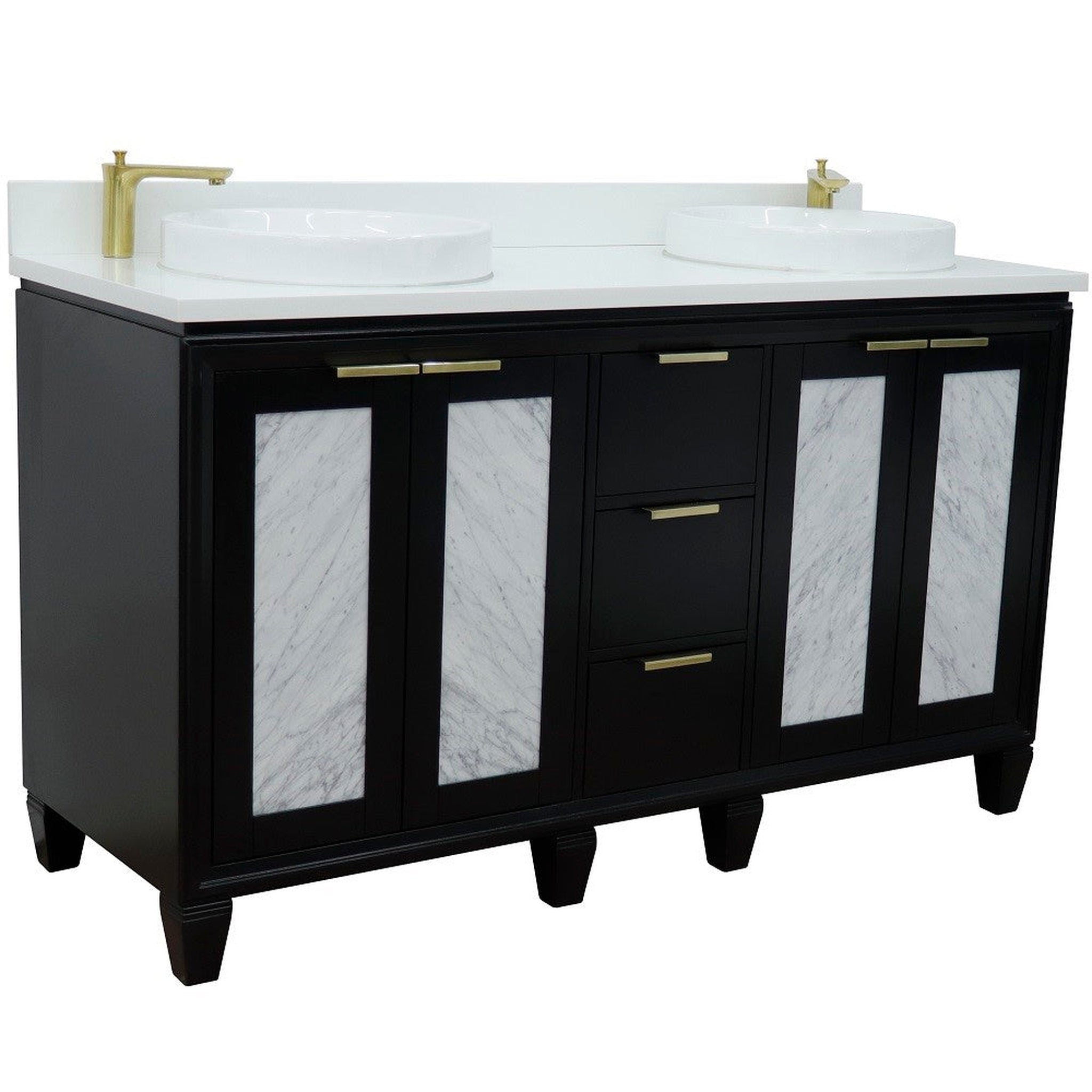 Bellaterra Home, Bellaterra Home Trento 61" 4-Door 3-Drawer Black Freestanding Vanity Set With Ceramic Double Vessel Sink and White Quartz Top