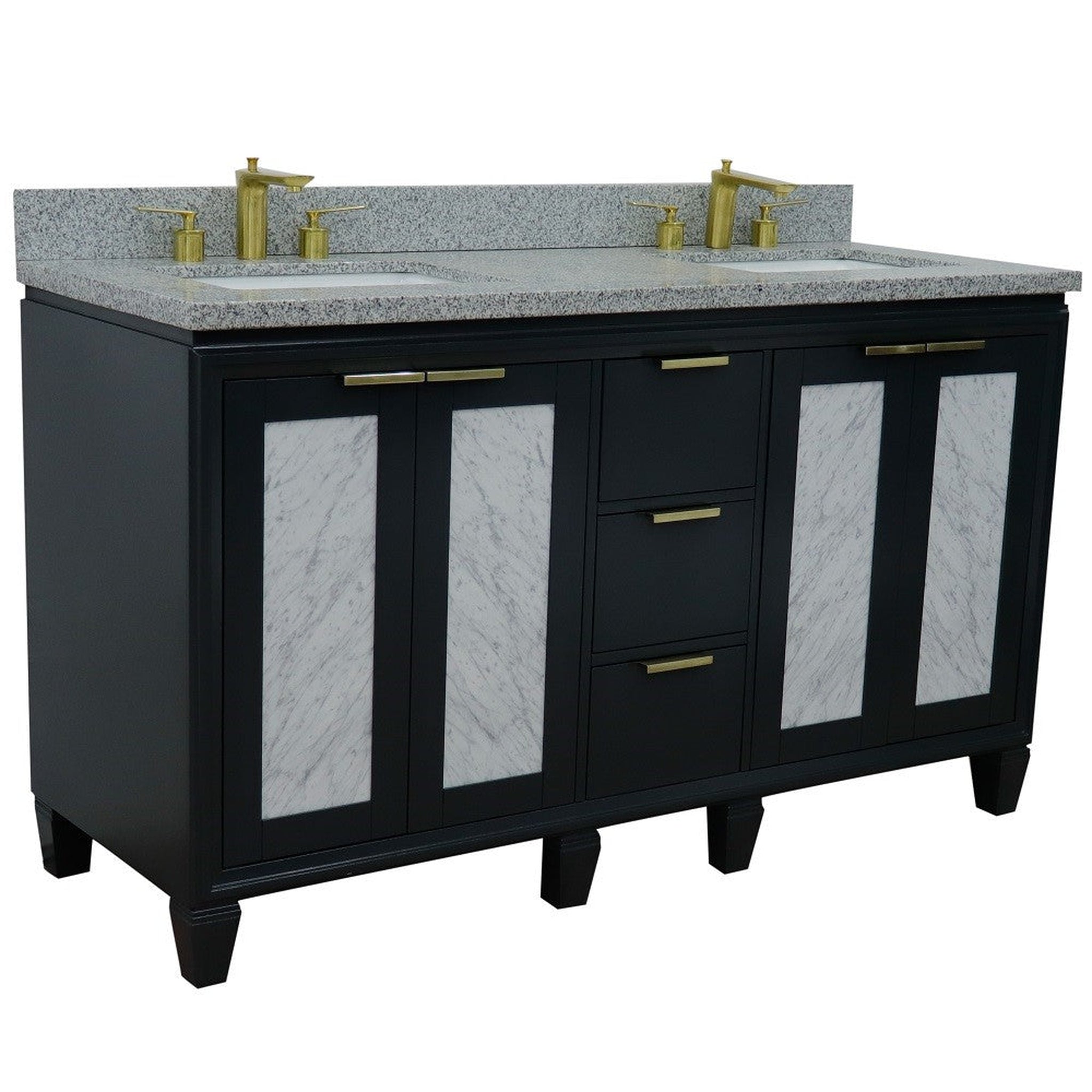 Bellaterra Home, Bellaterra Home Trento 61" 4-Door 3-Drawer Dark Gray Freestanding Vanity Set With Ceramic Double Undermount Rectangular Sink and Gray Granite Top