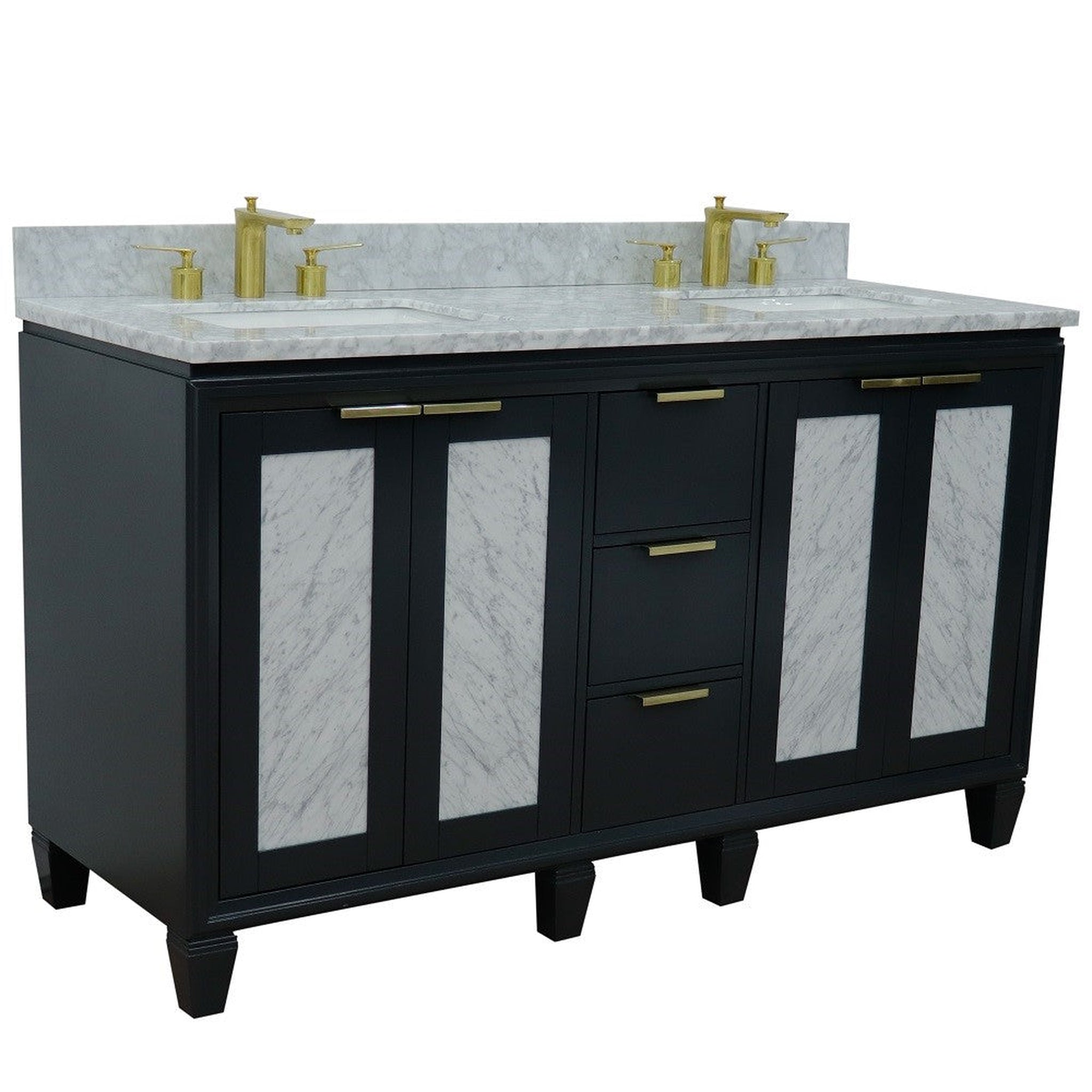 Bellaterra Home, Bellaterra Home Trento 61" 4-Door 3-Drawer Dark Gray Freestanding Vanity Set With Ceramic Double Undermount Rectangular Sink and White Carrara Marble Top