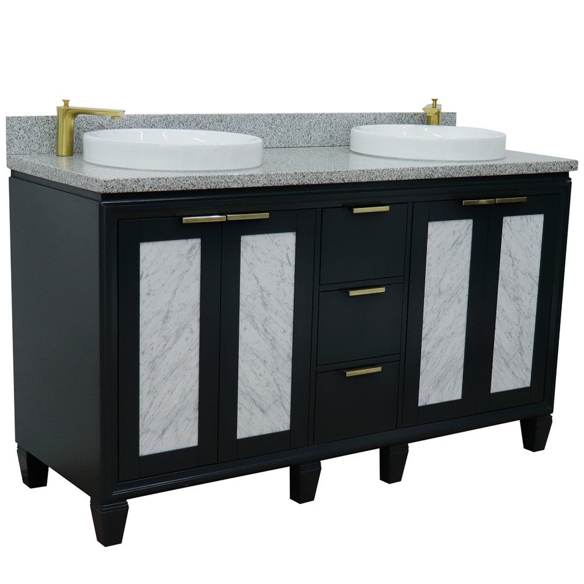 Bellaterra Home, Bellaterra Home Trento 61" 4-Door 3-Drawer Dark Gray Freestanding Vanity Set With Ceramic Double Vessel Sink and Gray Granite Top