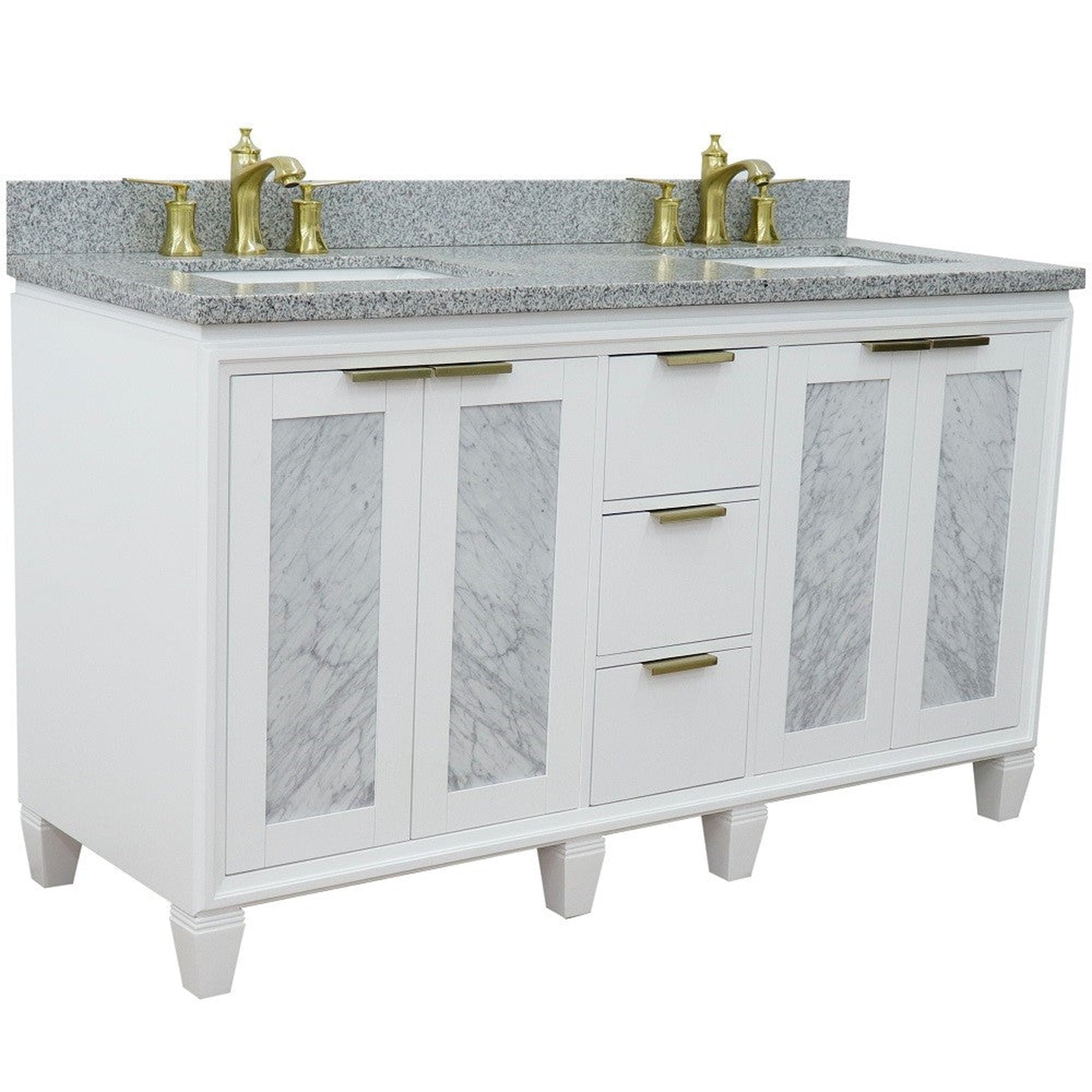 Bellaterra Home, Bellaterra Home Trento 61" 4-Door 3-Drawer White Freestanding Vanity Set With Ceramic Double Undermount Rectangular Sink and Gray Granite Top