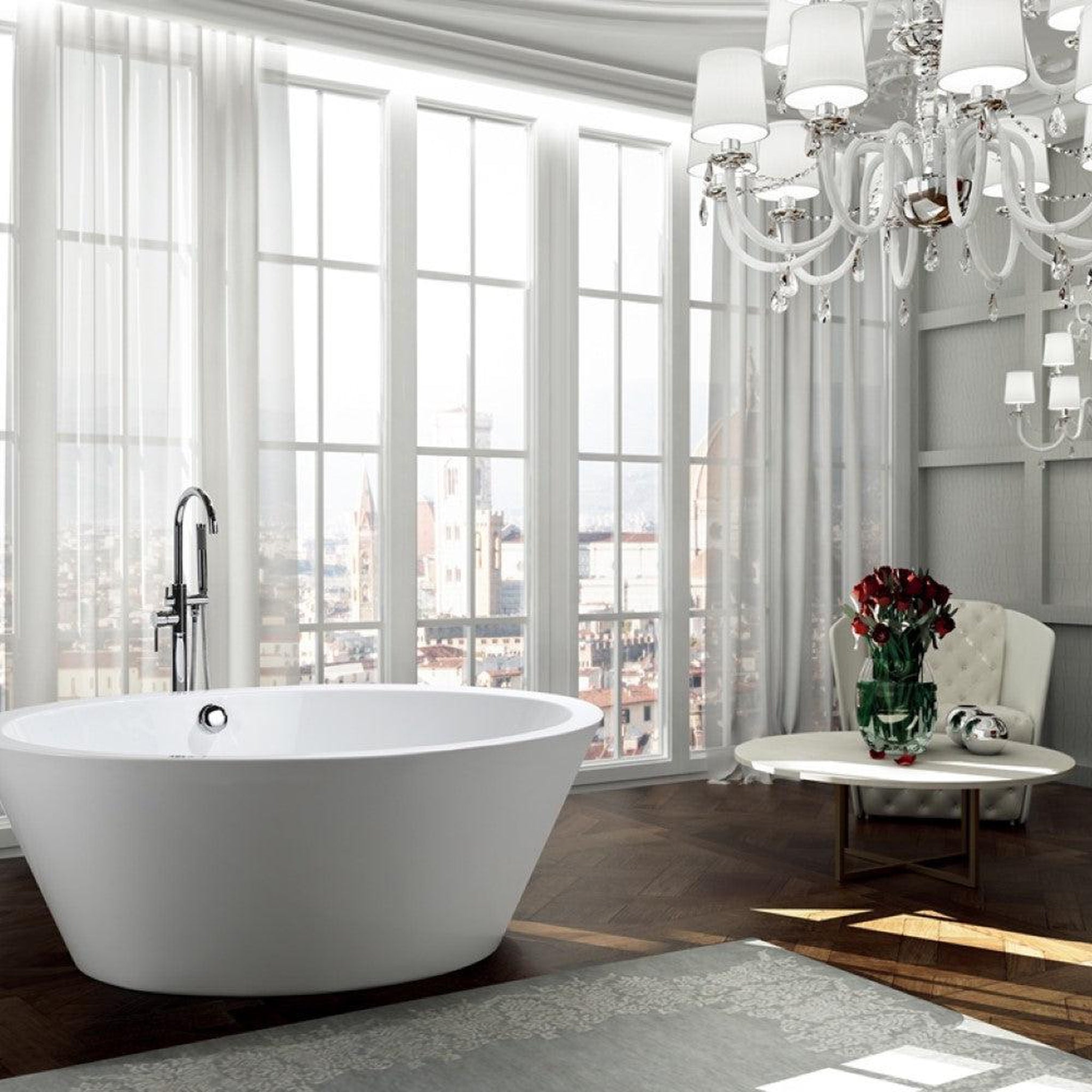 Bellaterra Home, Bellaterra Home Udine 67" x 24" Glossy White Oval Acrylic Freestanding Soaking Bathtub