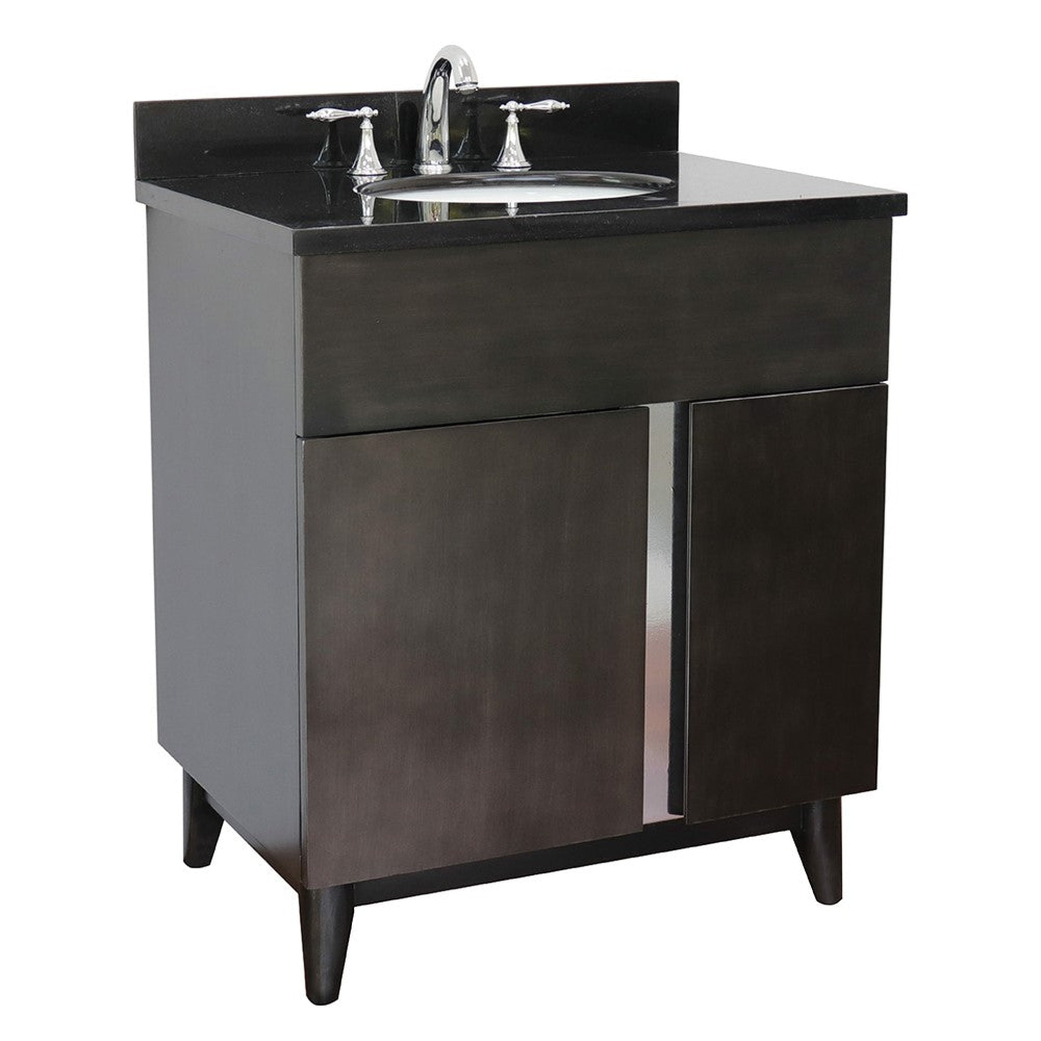 Bellaterra Home, Bellaterra Home Urban 31" 1-Door 2-Drawer Silvery Brown Freestanding Vanity Set With Ceramic Undermount Oval Sink and Black Galaxy Top