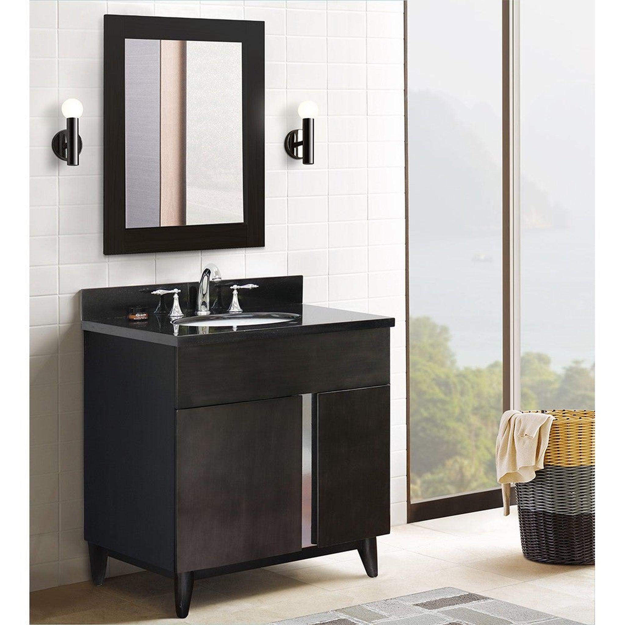 Bellaterra Home, Bellaterra Home Urban 31" 1-Door 2-Drawer Silvery Brown Freestanding Vanity Set With Ceramic Undermount Oval Sink and Black Galaxy Top