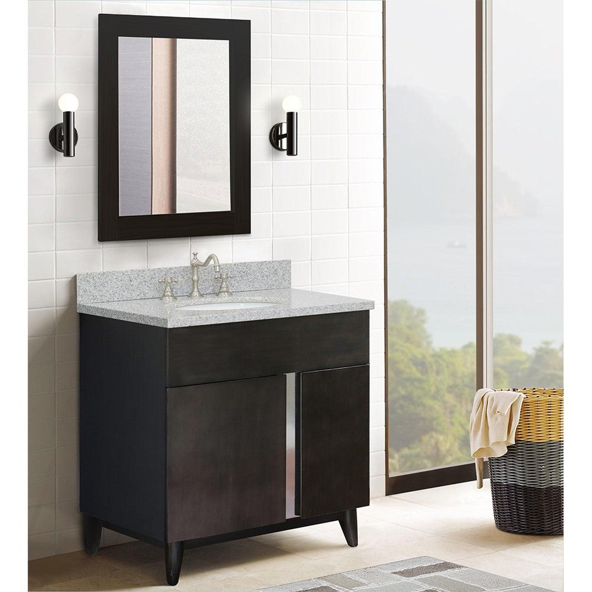 Bellaterra Home, Bellaterra Home Urban 31" 1-Door 2-Drawer Silvery Brown Freestanding Vanity Set With Ceramic Undermount Oval Sink and Gray Granite Top