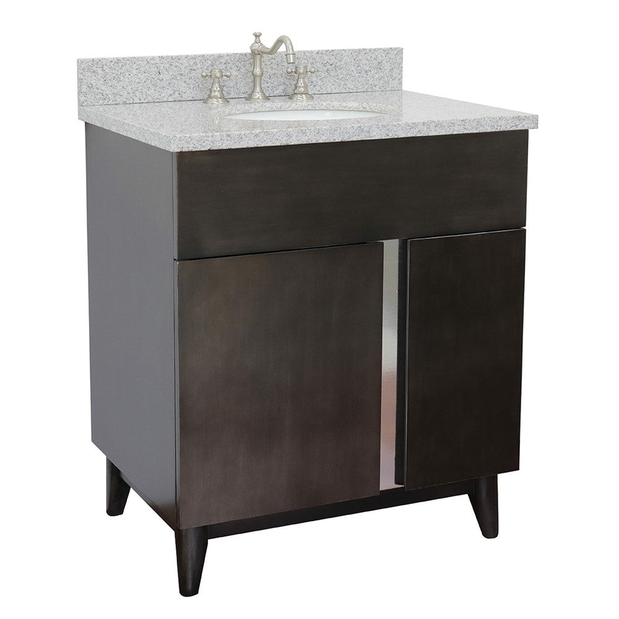 Bellaterra Home, Bellaterra Home Urban 31" 1-Door 2-Drawer Silvery Brown Freestanding Vanity Set With Ceramic Undermount Oval Sink and Gray Granite Top