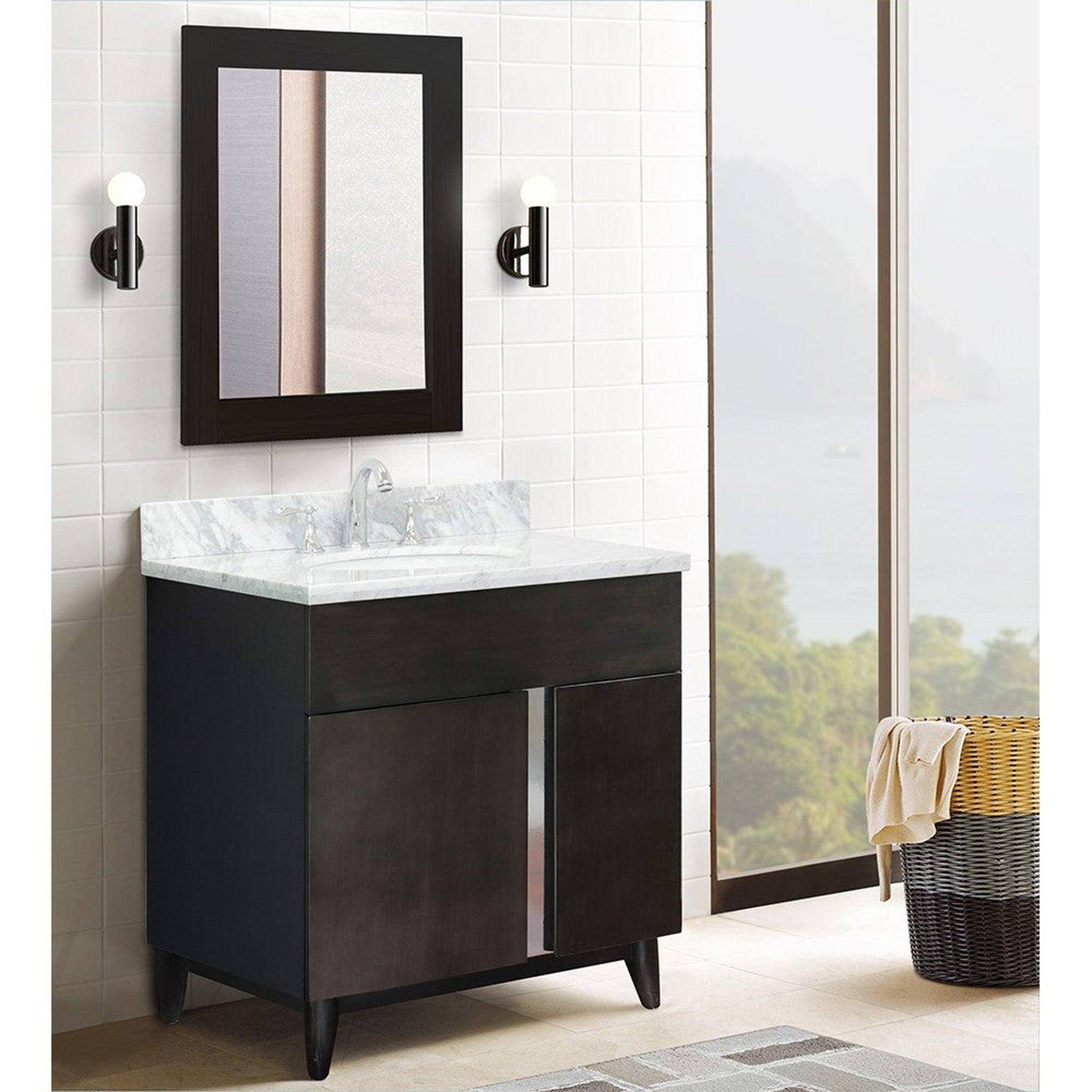 Bellaterra Home, Bellaterra Home Urban 31" 1-Door 2-Drawer Silvery Brown Freestanding Vanity Set With Ceramic Undermount Oval Sink and White Carrara Marble Top