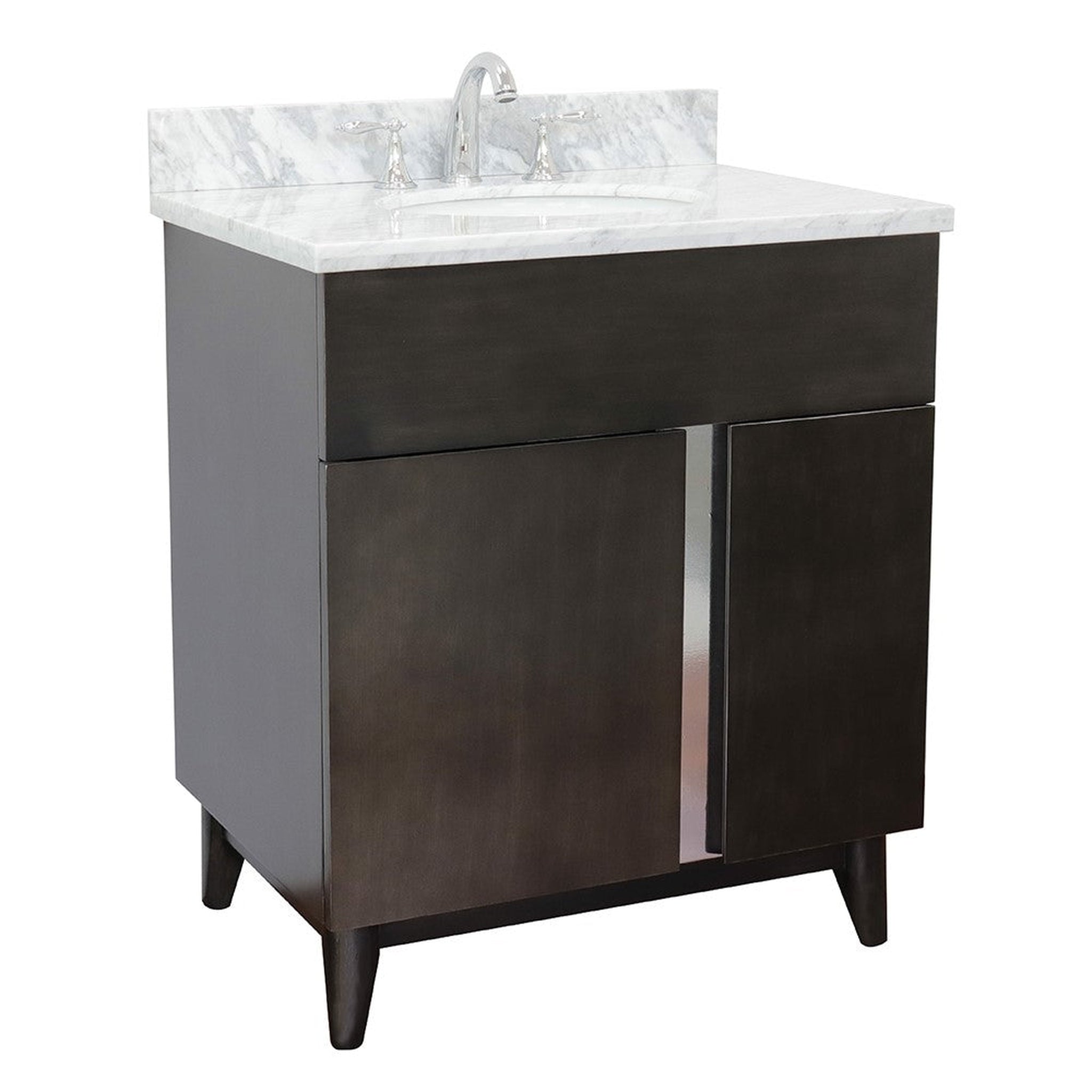 Bellaterra Home, Bellaterra Home Urban 31" 1-Door 2-Drawer Silvery Brown Freestanding Vanity Set With Ceramic Undermount Oval Sink and White Carrara Marble Top