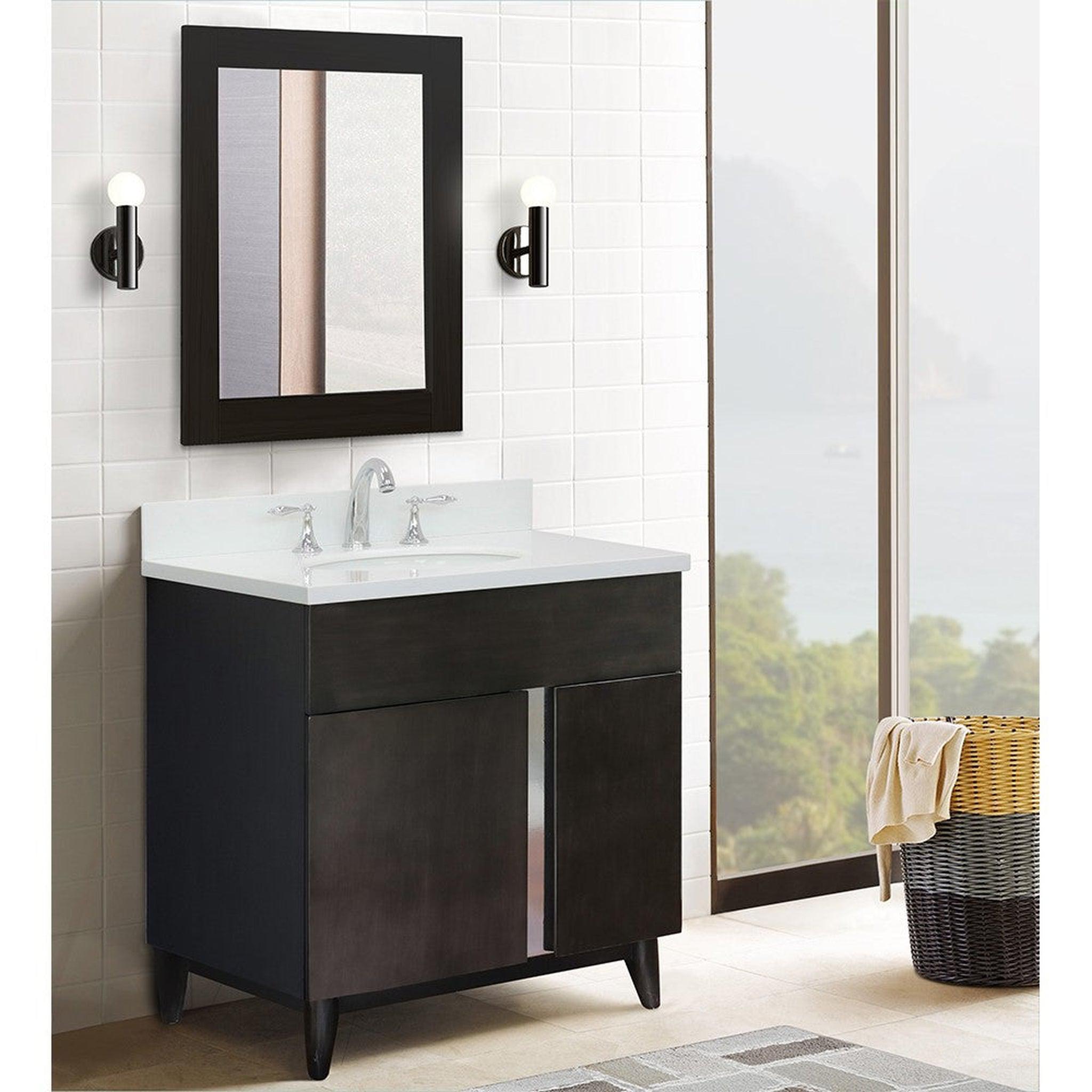 Bellaterra Home, Bellaterra Home Urban 31" 1-Door 2-Drawer Silvery Brown Freestanding Vanity Set With Ceramic Undermount Oval Sink and White Quartz Top