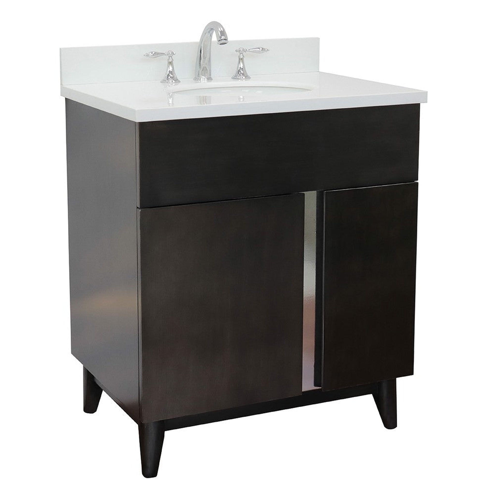 Bellaterra Home, Bellaterra Home Urban 31" 1-Door 2-Drawer Silvery Brown Freestanding Vanity Set With Ceramic Undermount Oval Sink and White Quartz Top