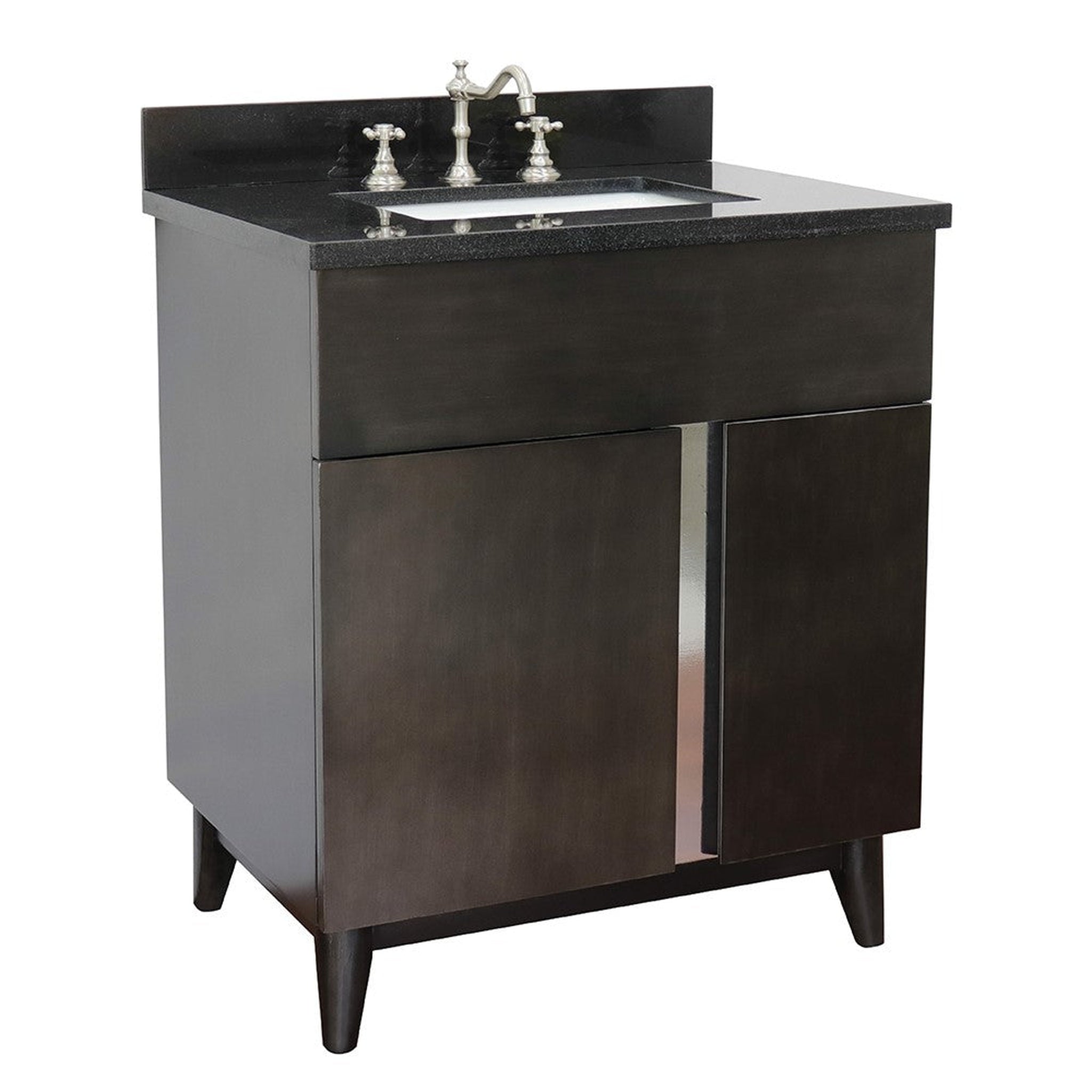 Bellaterra Home, Bellaterra Home Urban 31" 1-Door 2-Drawer Silvery Brown Freestanding Vanity Set With Ceramic Undermount Rectangular Sink and Black Galaxy Top