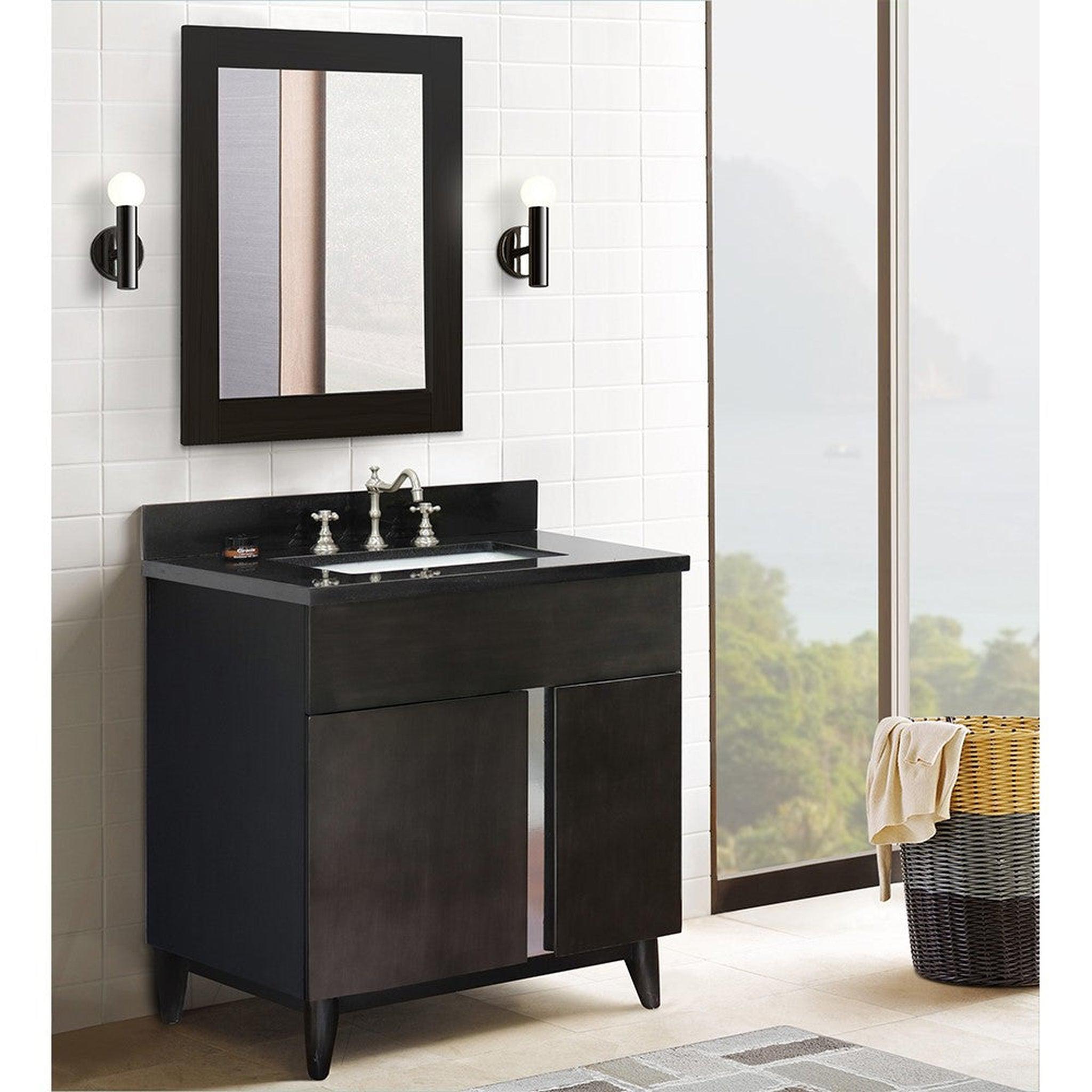 Bellaterra Home, Bellaterra Home Urban 31" 1-Door 2-Drawer Silvery Brown Freestanding Vanity Set With Ceramic Undermount Rectangular Sink and Black Galaxy Top