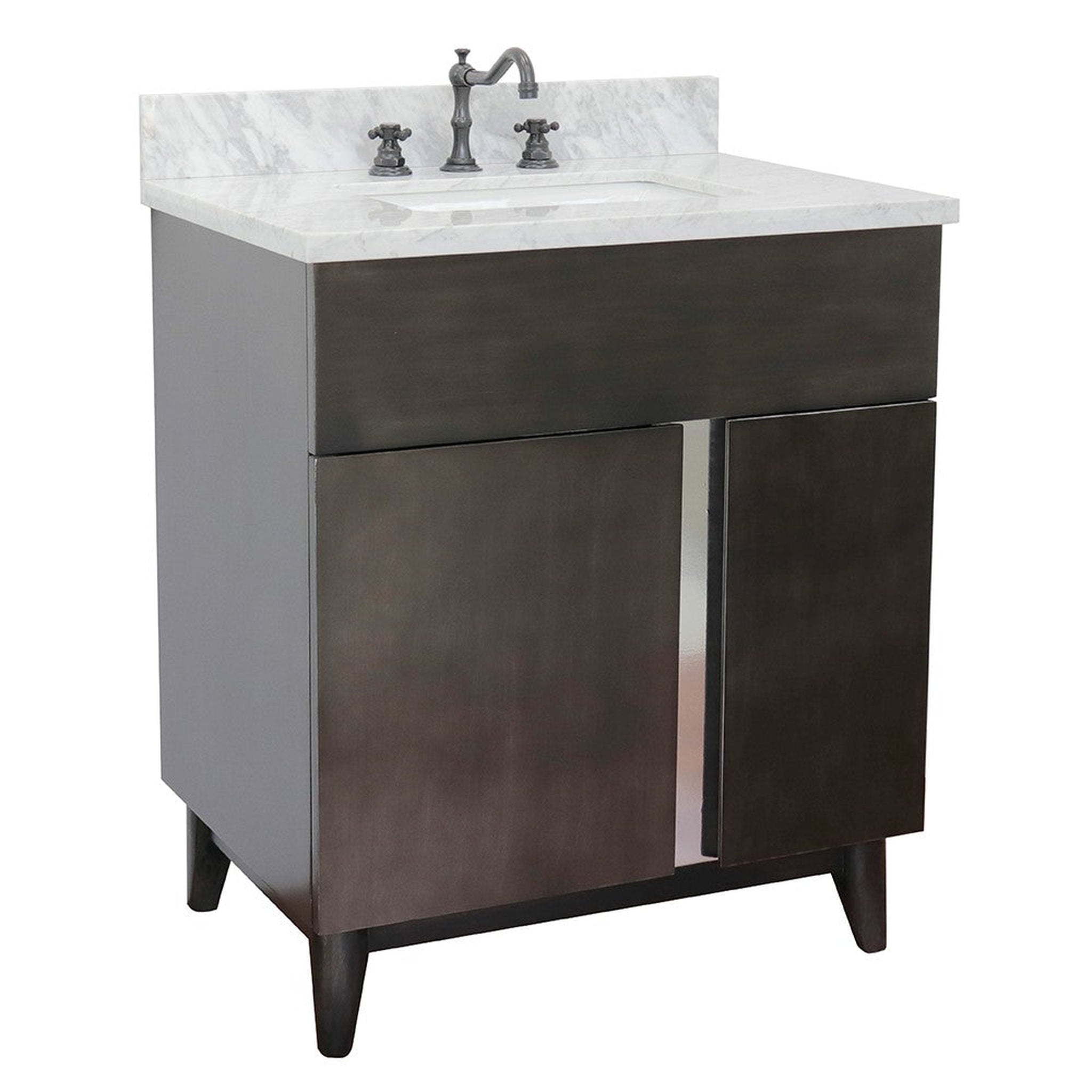 Bellaterra Home, Bellaterra Home Urban 31" 1-Door 2-Drawer Silvery Brown Freestanding Vanity Set With Ceramic Undermount Rectangular Sink and White Carrara Marble Top