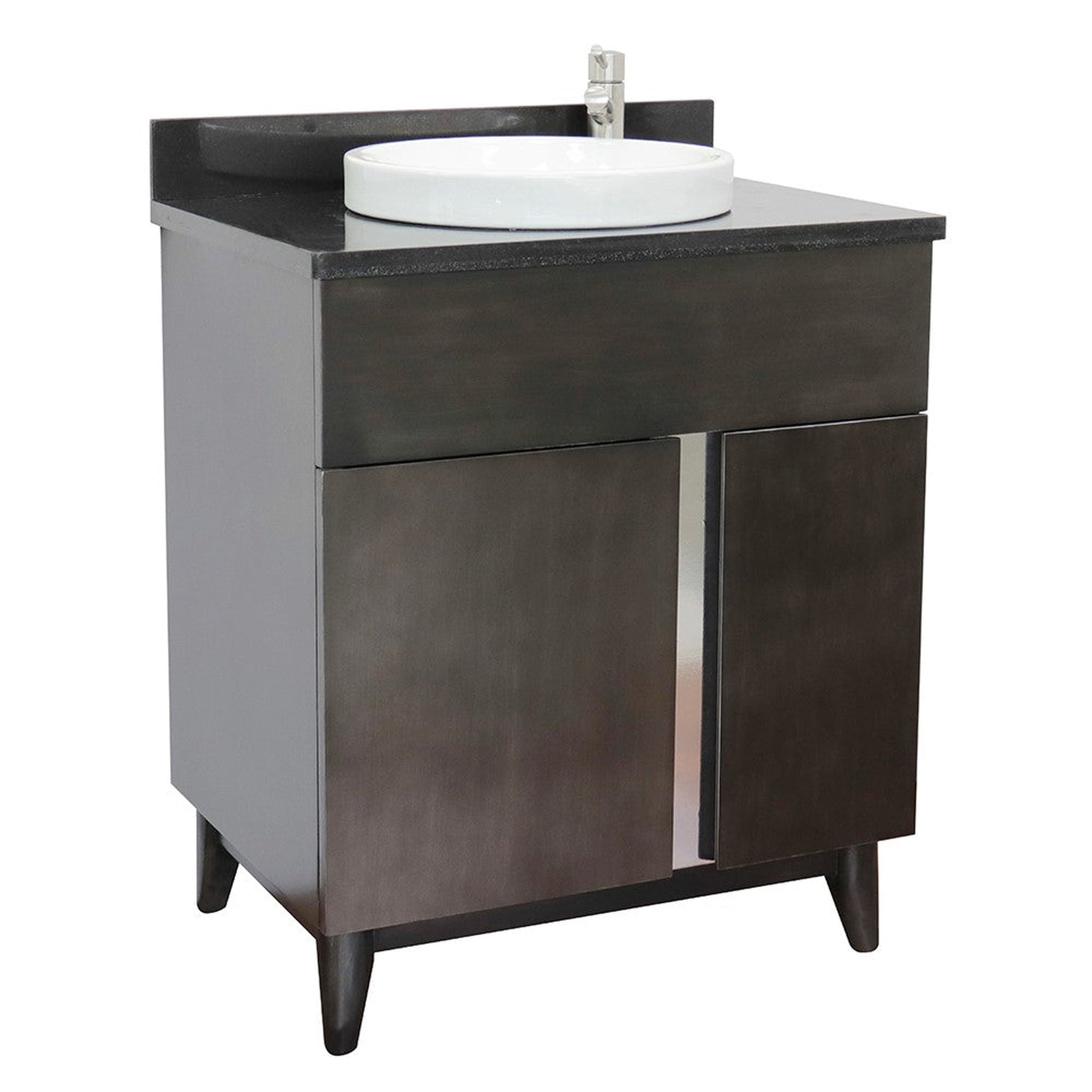 Bellaterra Home, Bellaterra Home Urban 31" 1-Door 2-Drawer Silvery Brown Freestanding Vanity Set With Ceramic Vessel Sink and Black Galaxy Top