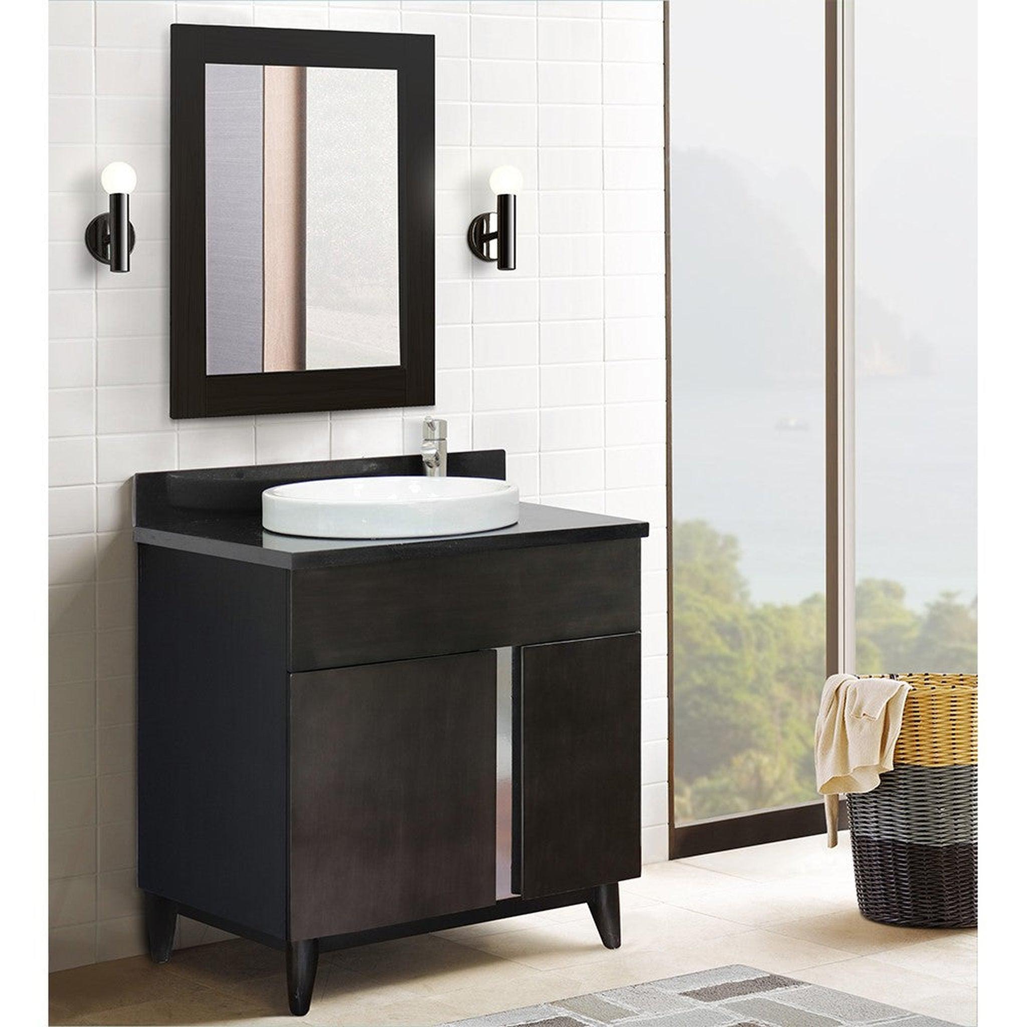 Bellaterra Home, Bellaterra Home Urban 31" 1-Door 2-Drawer Silvery Brown Freestanding Vanity Set With Ceramic Vessel Sink and Black Galaxy Top