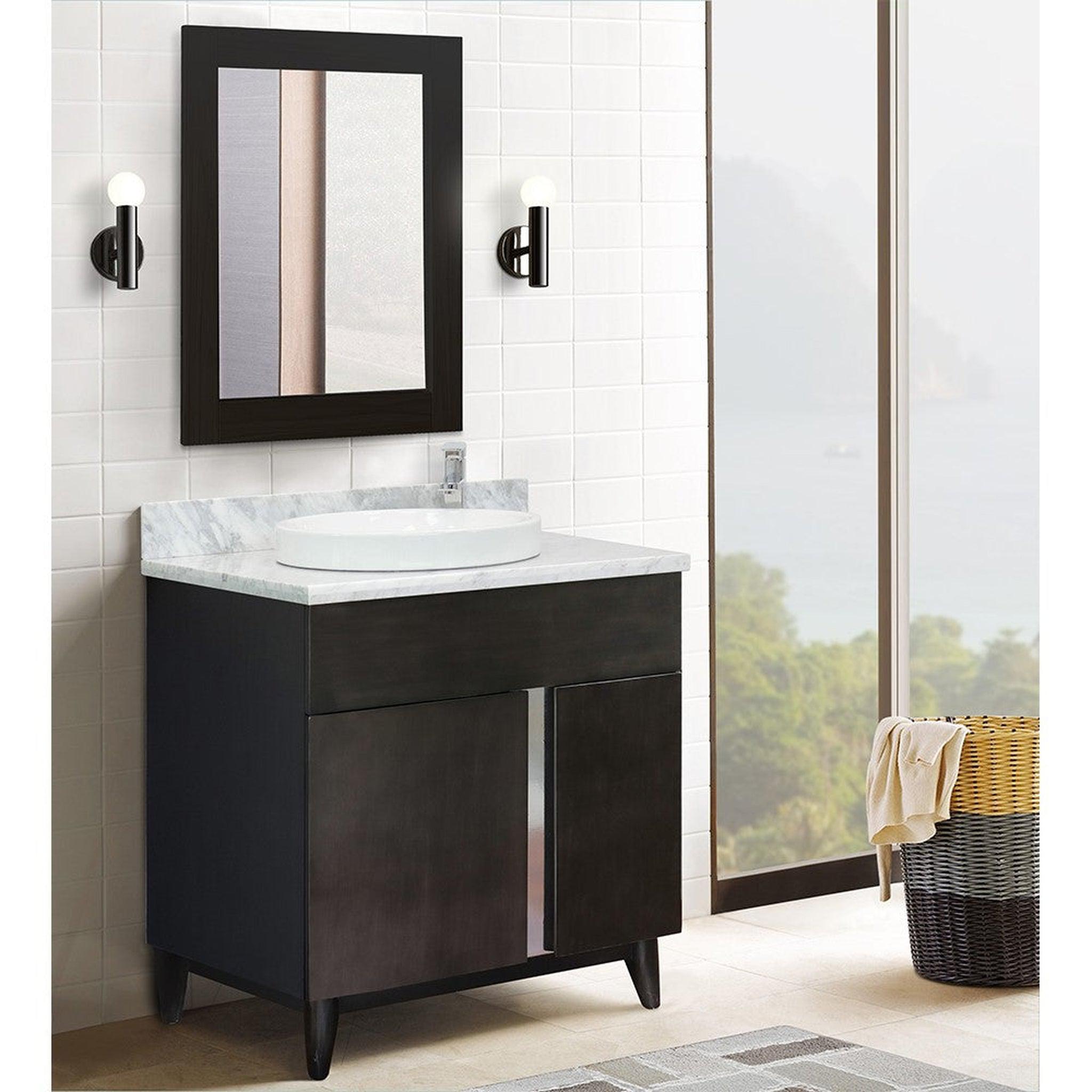 Bellaterra Home, Bellaterra Home Urban 31" 1-Door 2-Drawer Silvery Brown Freestanding Vanity Set With Ceramic Vessel Sink and White Carrara Marble Top