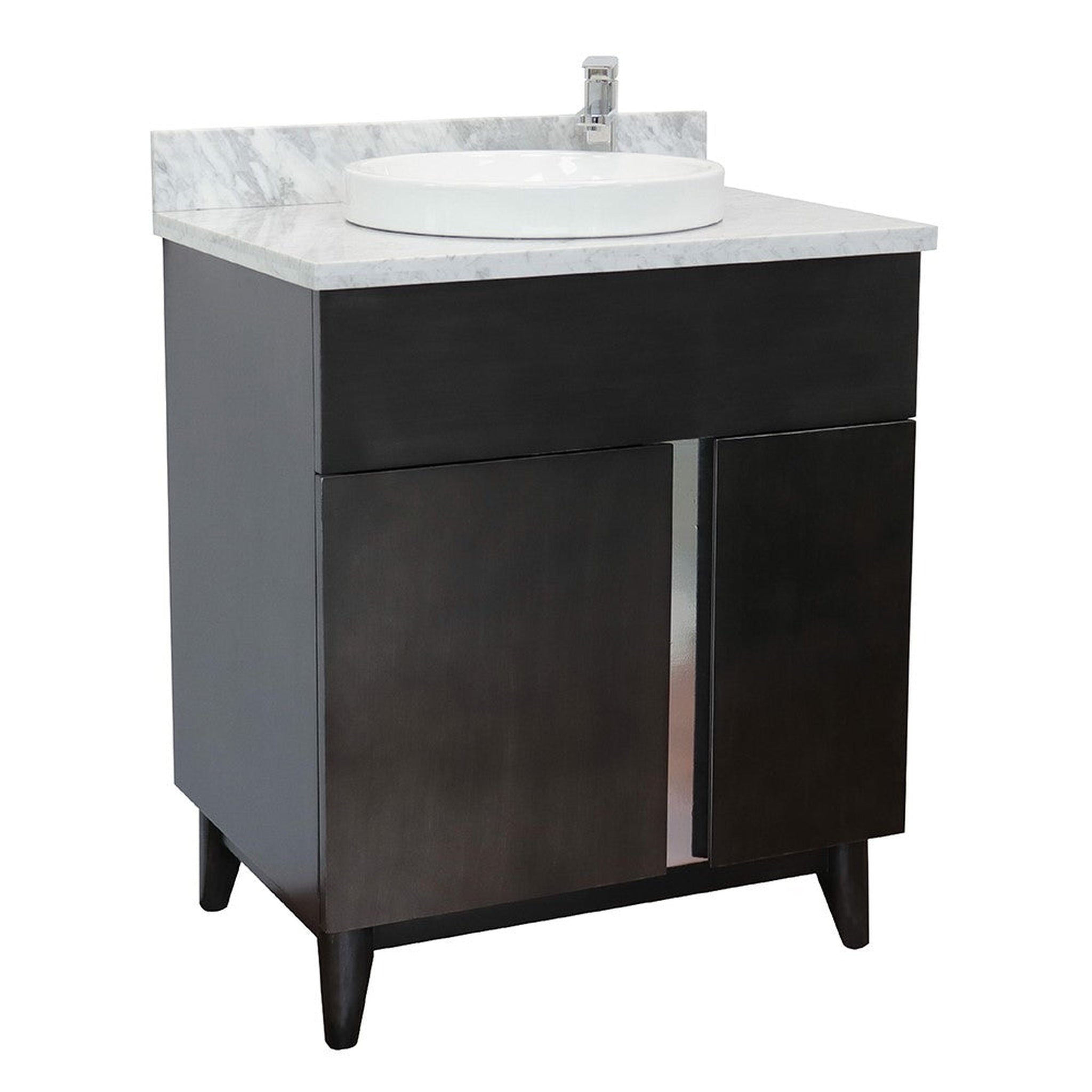 Bellaterra Home, Bellaterra Home Urban 31" 1-Door 2-Drawer Silvery Brown Freestanding Vanity Set With Ceramic Vessel Sink and White Carrara Marble Top