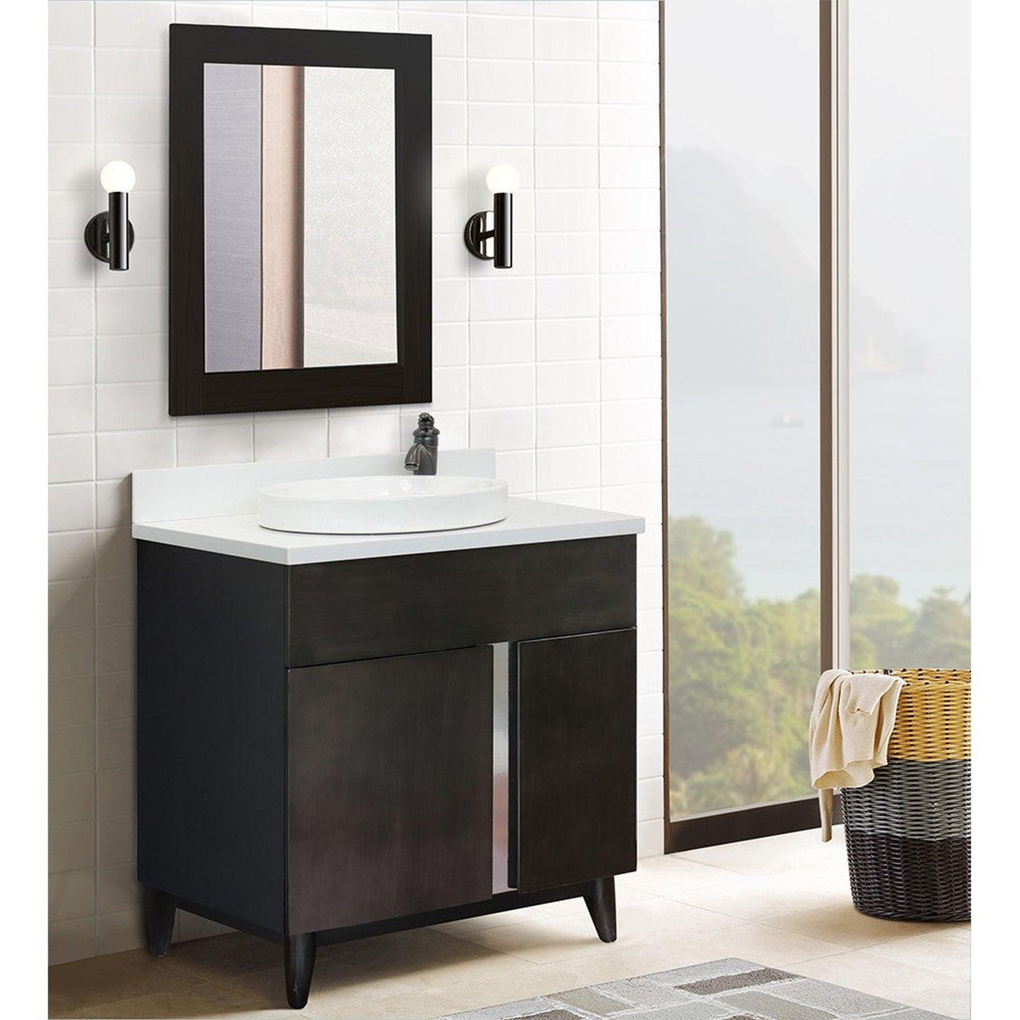 Bellaterra Home, Bellaterra Home Urban 31" 1-Door 2-Drawer Silvery Brown Freestanding Vanity Set With Ceramic Vessel Sink and White Quartz Top