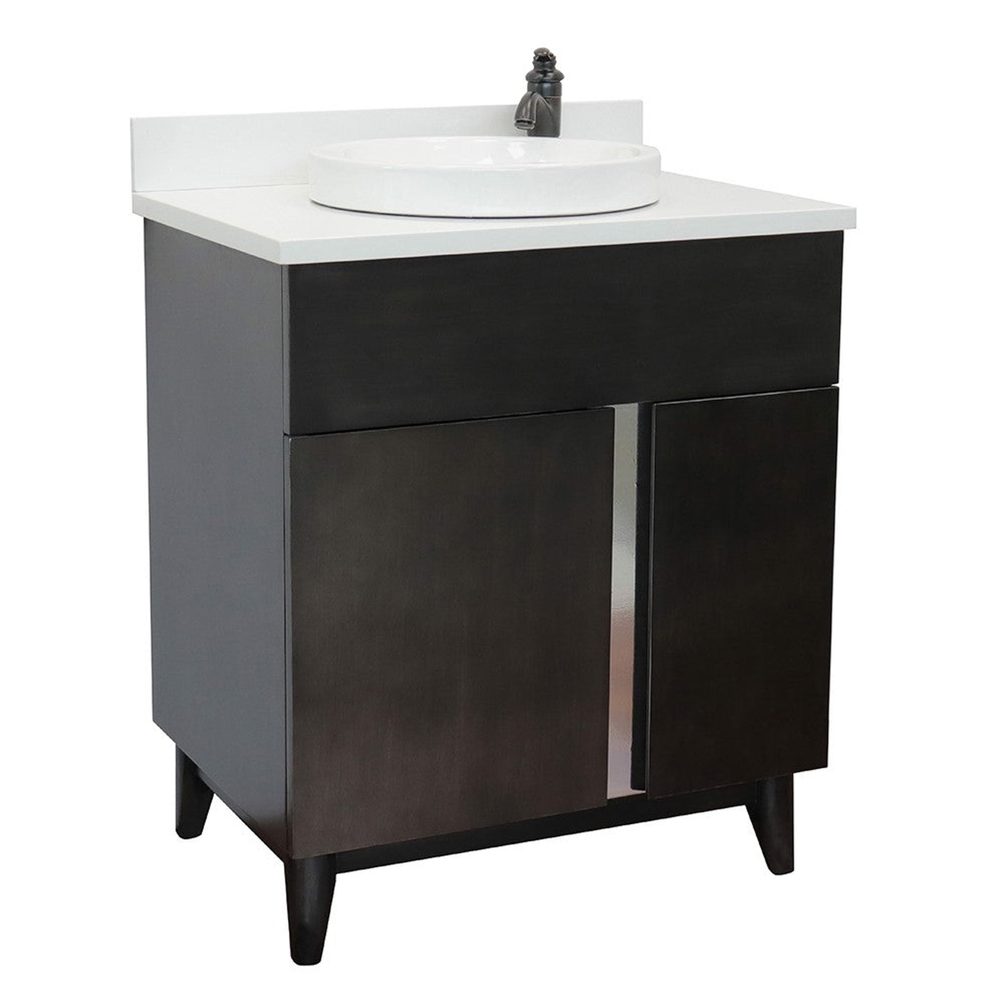 Bellaterra Home, Bellaterra Home Urban 31" 1-Door 2-Drawer Silvery Brown Freestanding Vanity Set With Ceramic Vessel Sink and White Quartz Top