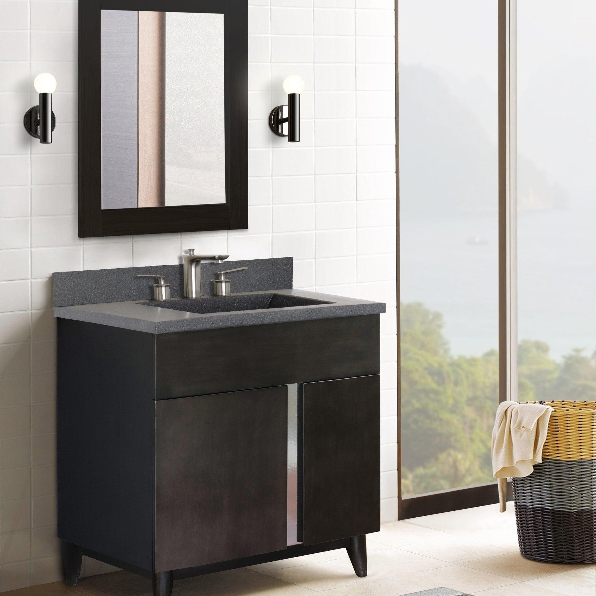 Bellaterra Home, Bellaterra Home Urban 31" 1-Door 2-Drawer Silvery Brown Freestanding Vanity Set With Concrete Integrated Rectangular Ramp Sink and Black Concrete Top