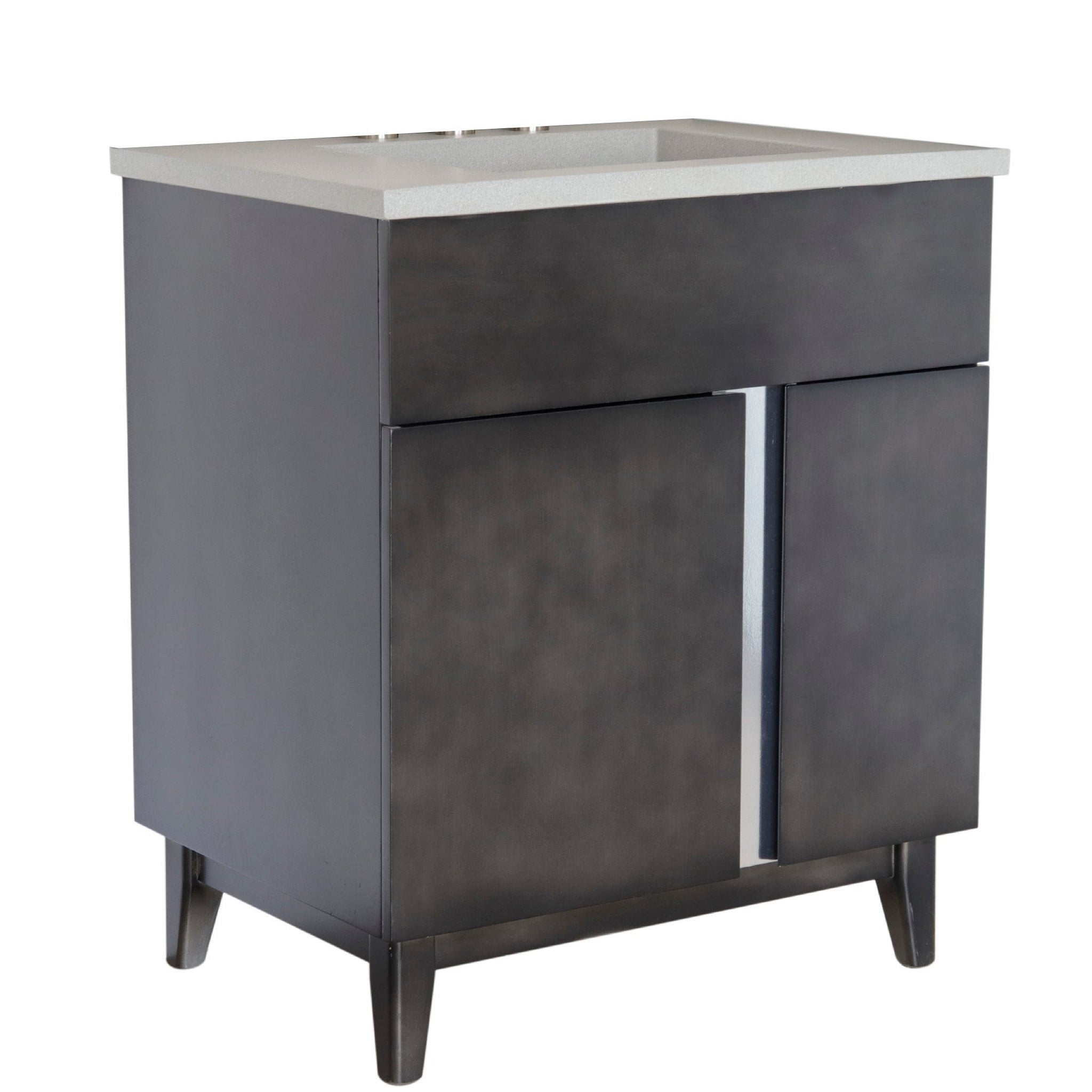 Bellaterra Home, Bellaterra Home Urban 31" 1-Door 2-Drawer Silvery Brown Freestanding Vanity Set With Concrete Integrated Rectangular Ramp Sink and Gray Concrete Top